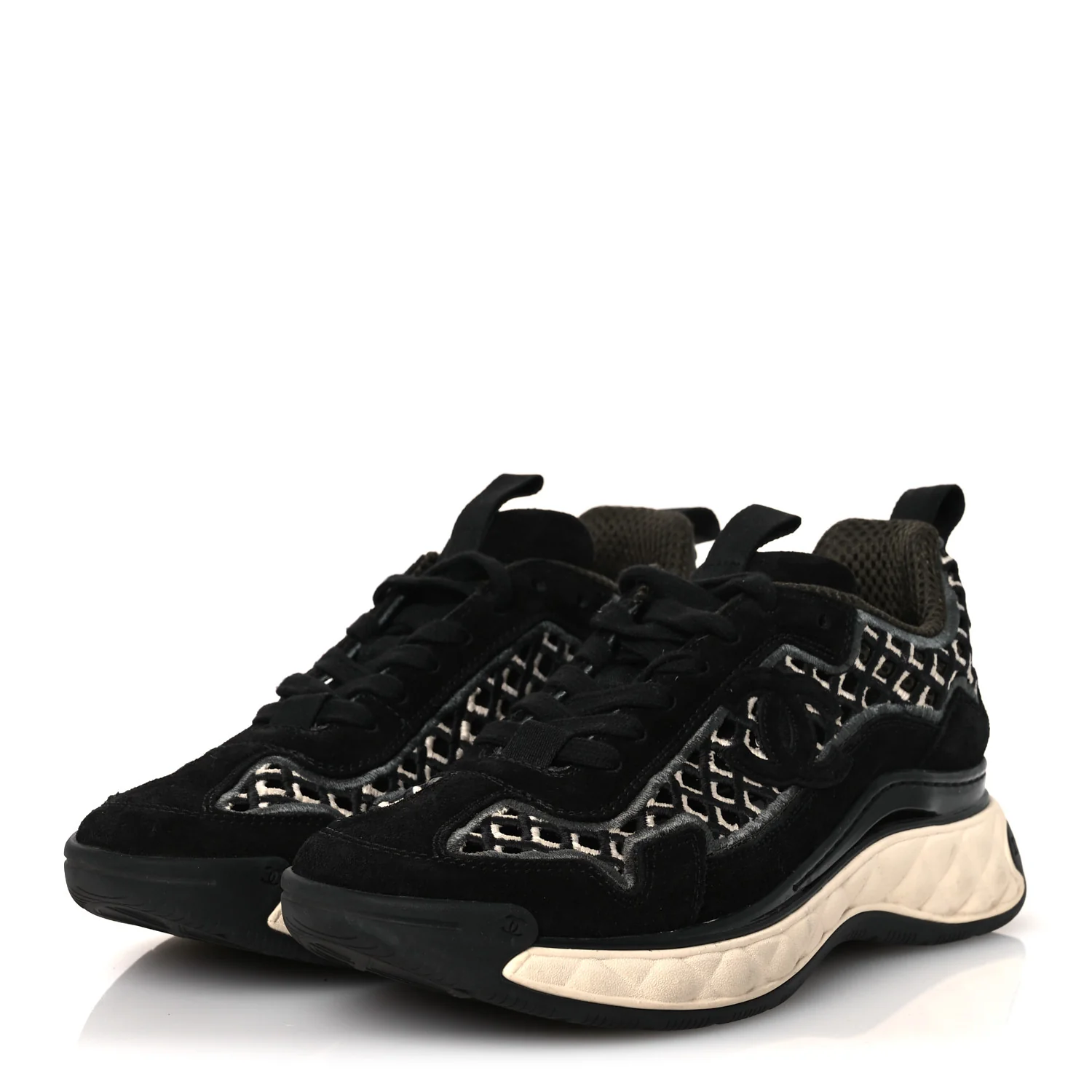 Suede Calfskin Embroidered CC Sneakers 36.5 Black - Image 4