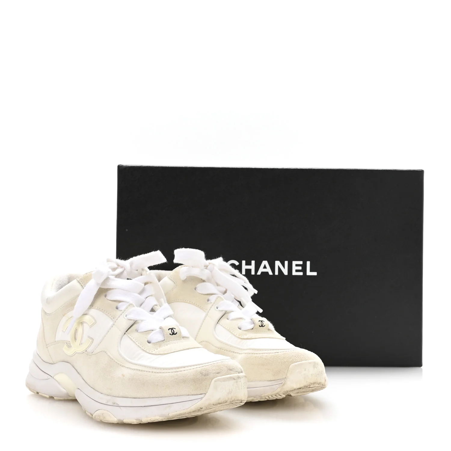 Suede Calfskin Fabric CC Sneakers 36 White - Image 8