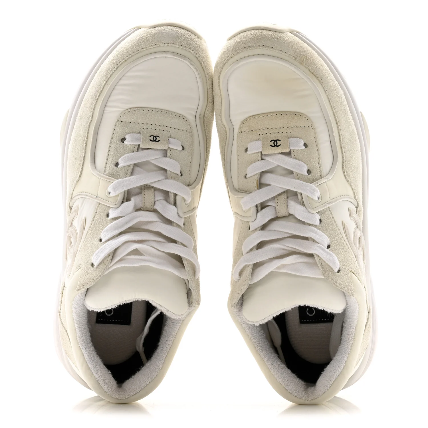 Suede Calfskin Fabric CC Sneakers 39.5 White - Image 3
