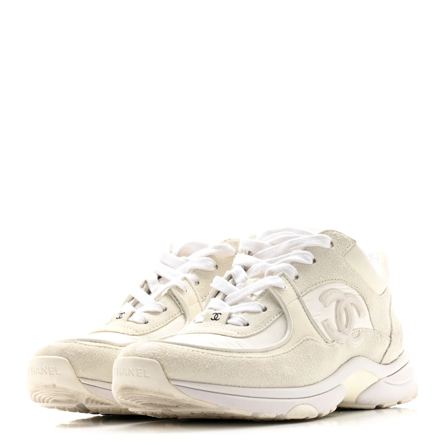 Suede Calfskin Fabric CC Sneakers 39.5 White - Image 7