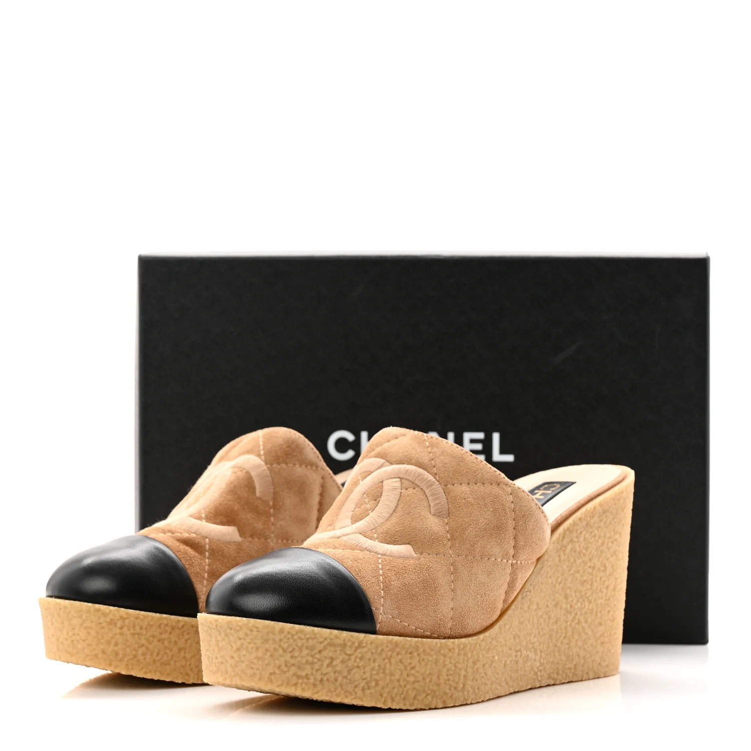 Suede Calfskin Lambskin Quilted CC Mules 40 Beige Black - Image 10