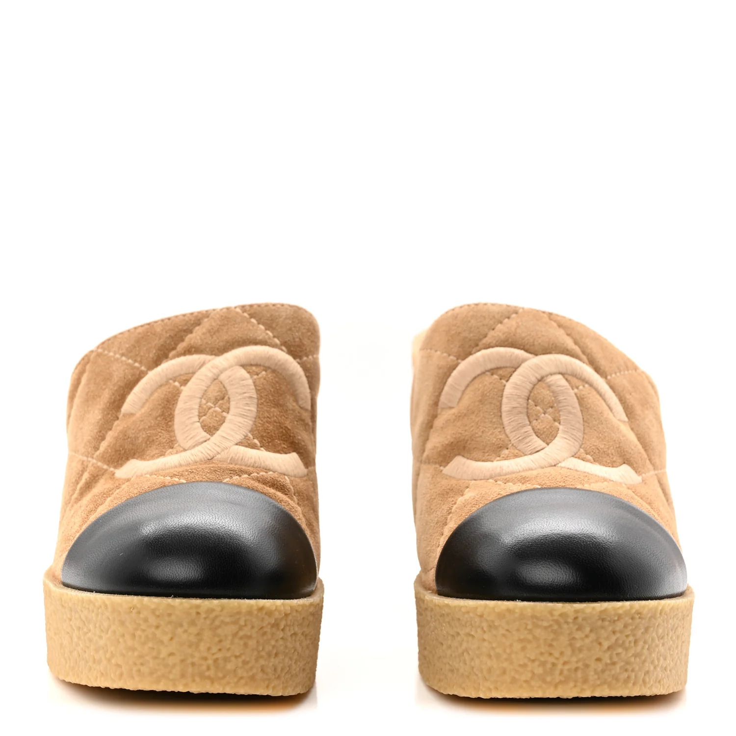 Suede Calfskin Lambskin Quilted CC Mules 40 Beige Black - Image 3