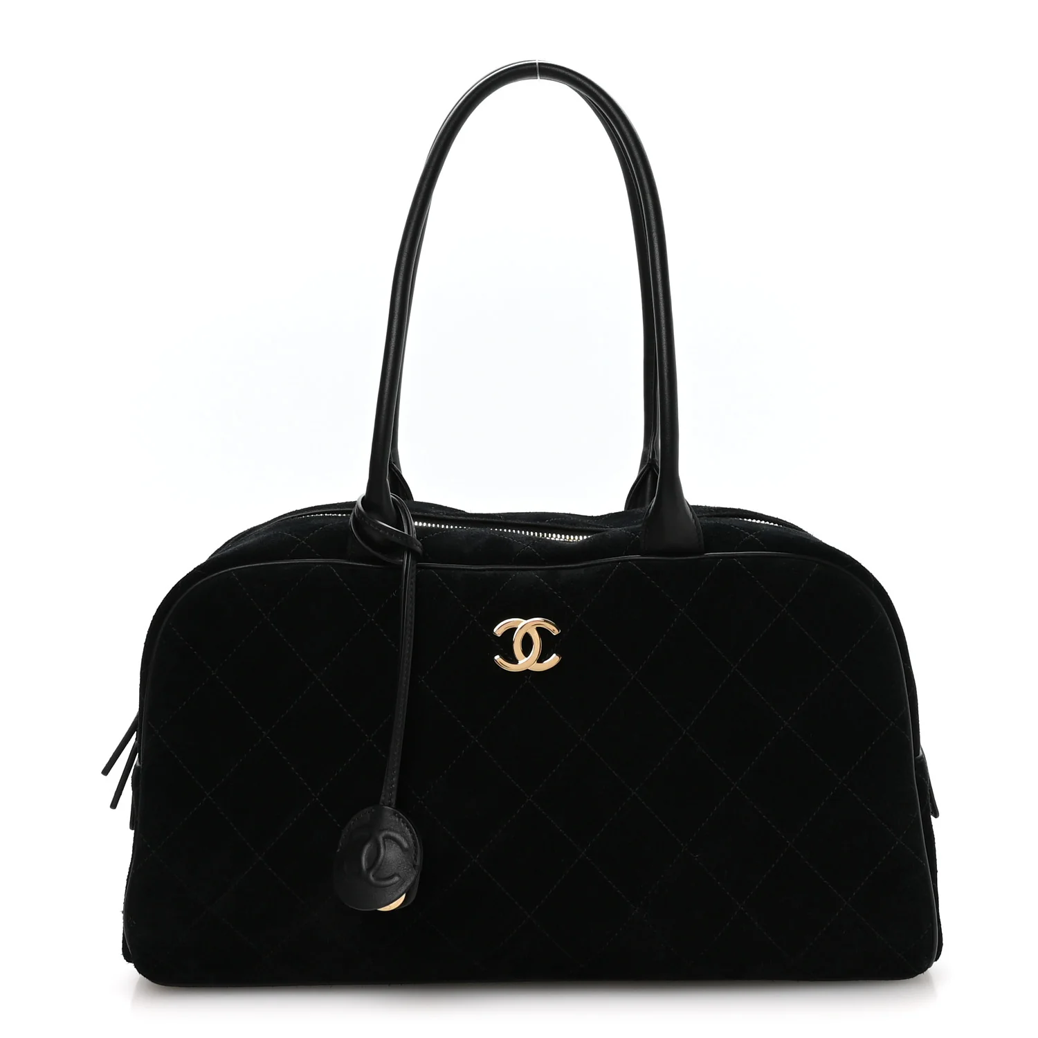 Suede Calfskin Large Perfect Bowling Bag Black