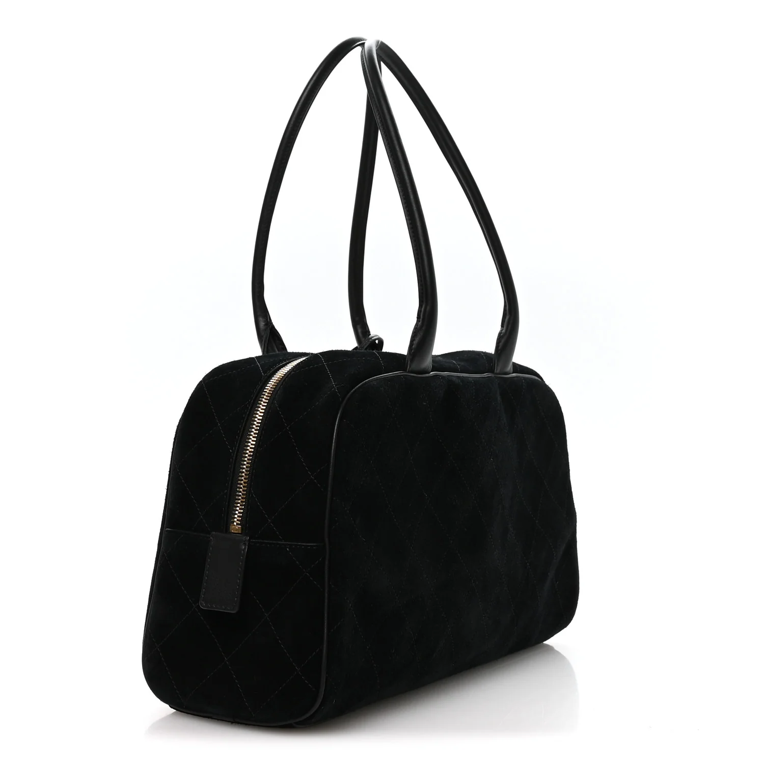 Suede Calfskin Large Perfect Bowling Bag Black - Image 3