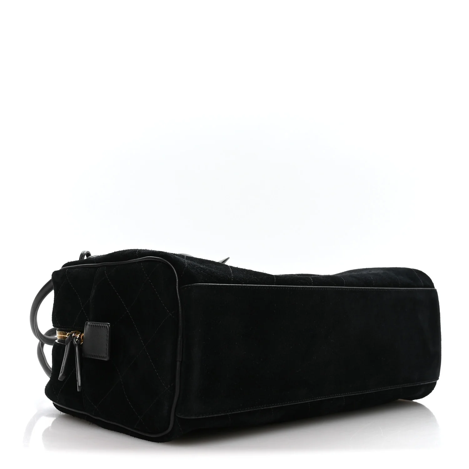 Suede Calfskin Large Perfect Bowling Bag Black - Image 4