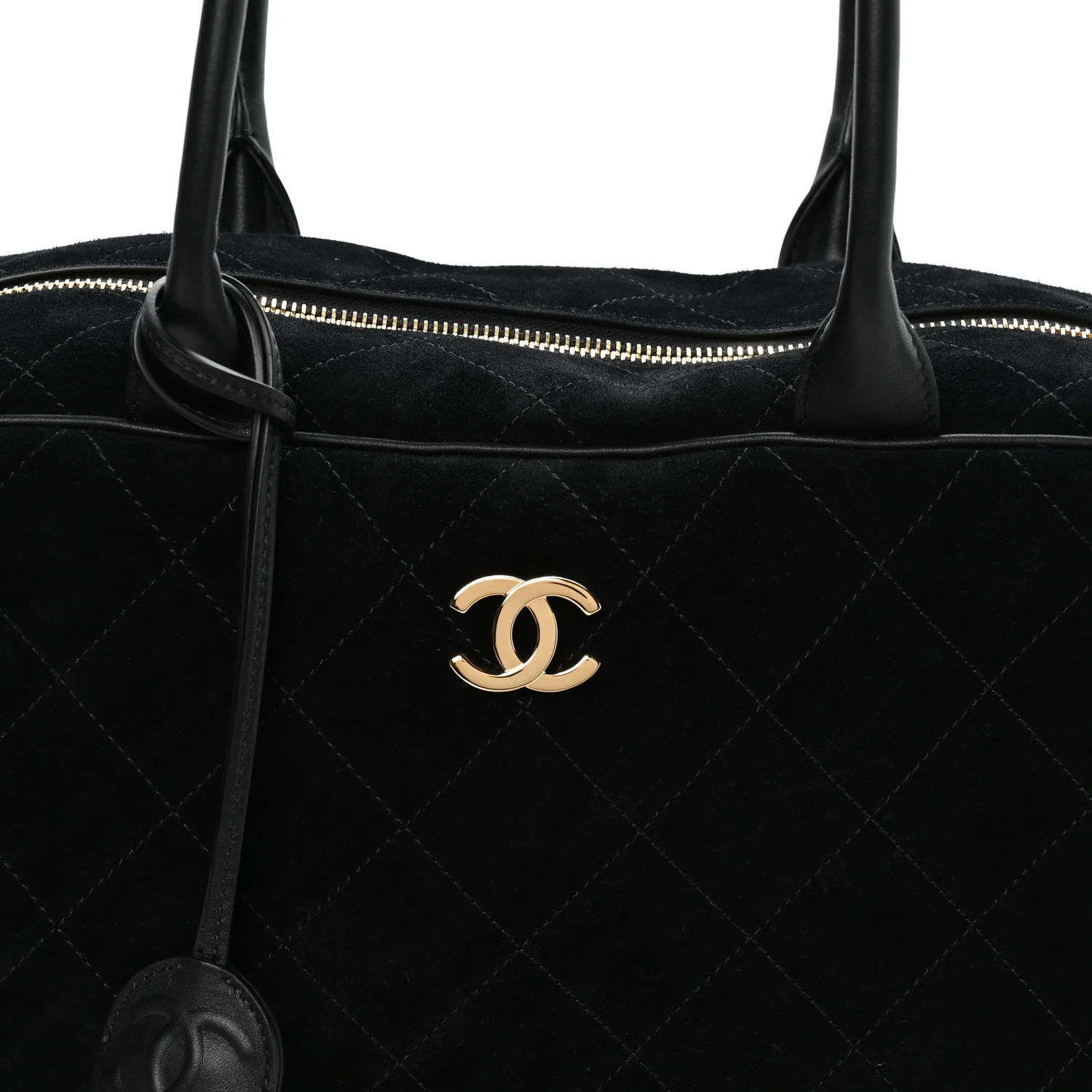 Suede Calfskin Large Perfect Bowling Bag Black - Image 8