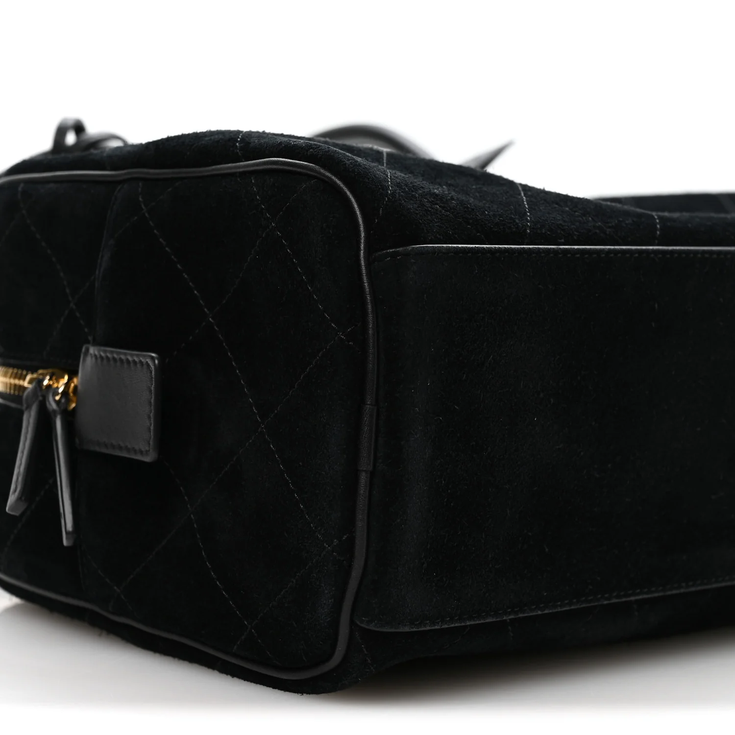 Suede Calfskin Large Perfect Bowling Bag Black - Image 9