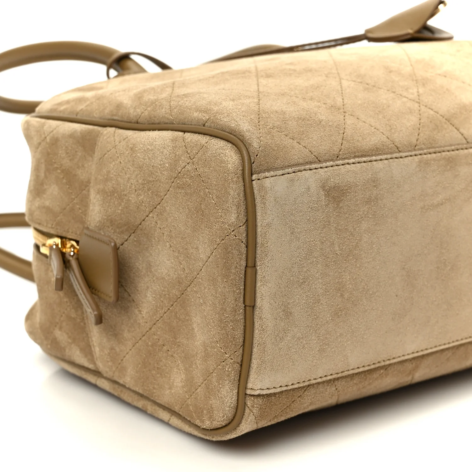 Suede Calfskin Large Perfect Bowling Bag Dark Beige - Image 14