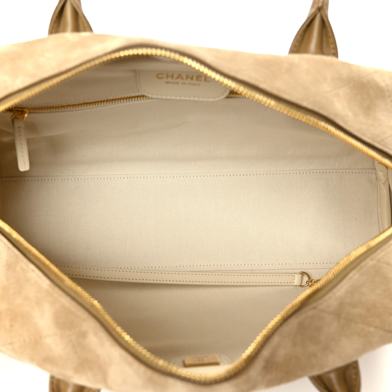 Suede Calfskin Large Perfect Bowling Bag Dark Beige - Image 6
