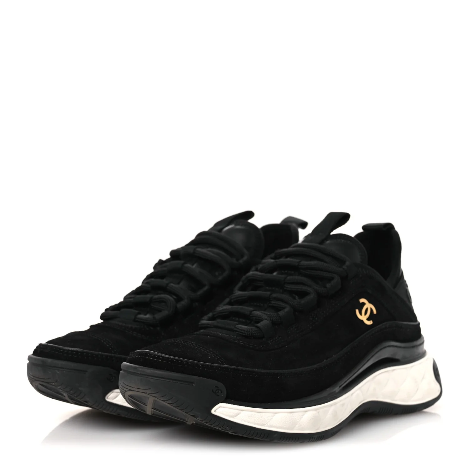 Suede Calfskin Nylon Grosgrain CC Sneakers 36 Black - Image 3