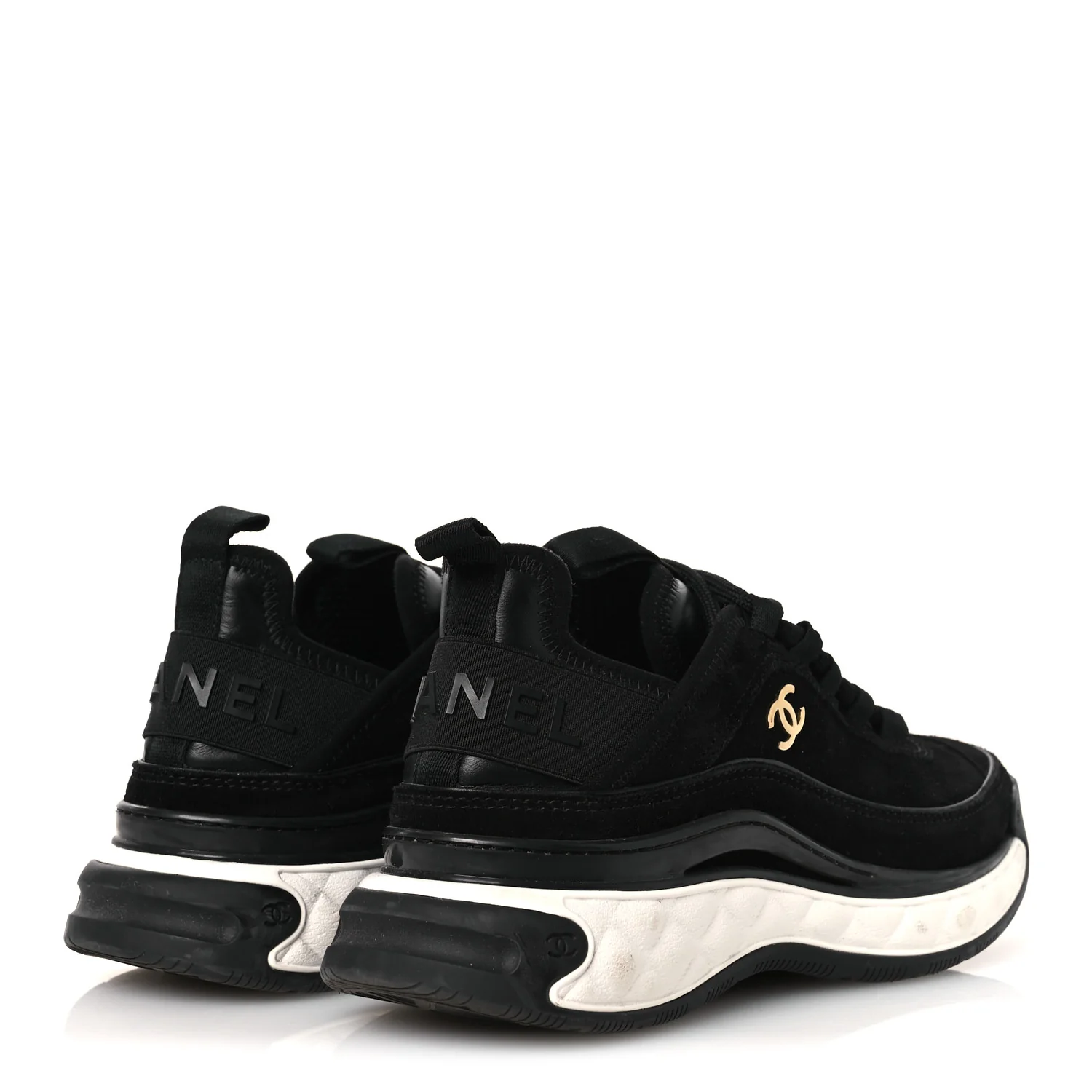 Suede Calfskin Nylon Grosgrain CC Sneakers 36 Black - Image 4