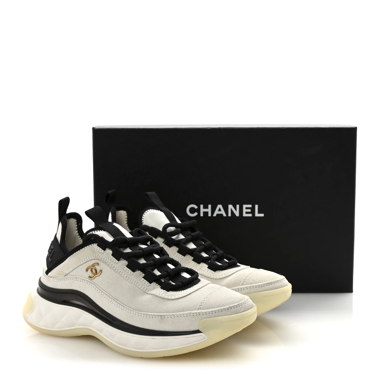 Suede Calfskin Nylon Grosgrain CC Sneakers 37 White - Image 10