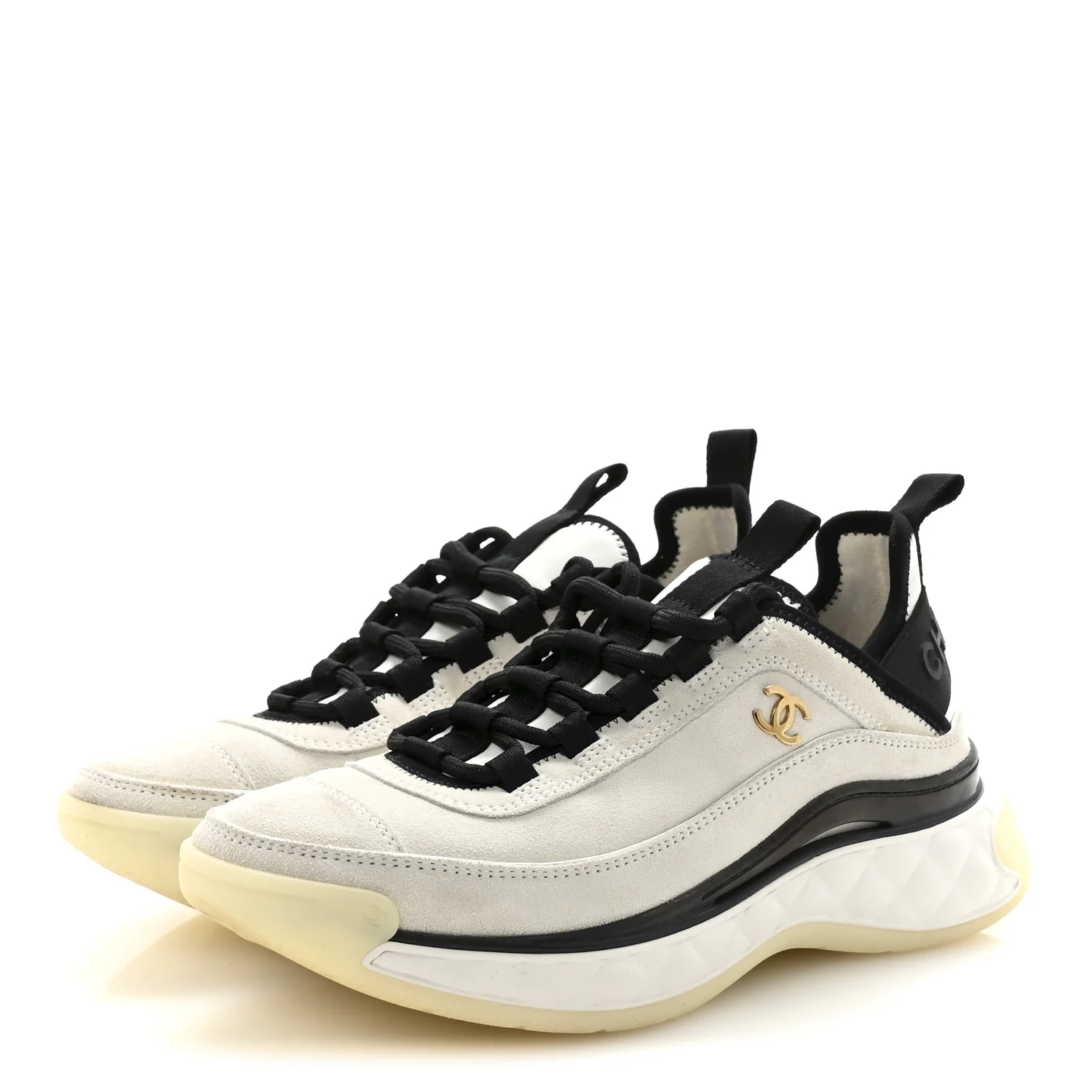Suede Calfskin Nylon Grosgrain CC Sneakers 37 White - Image 4