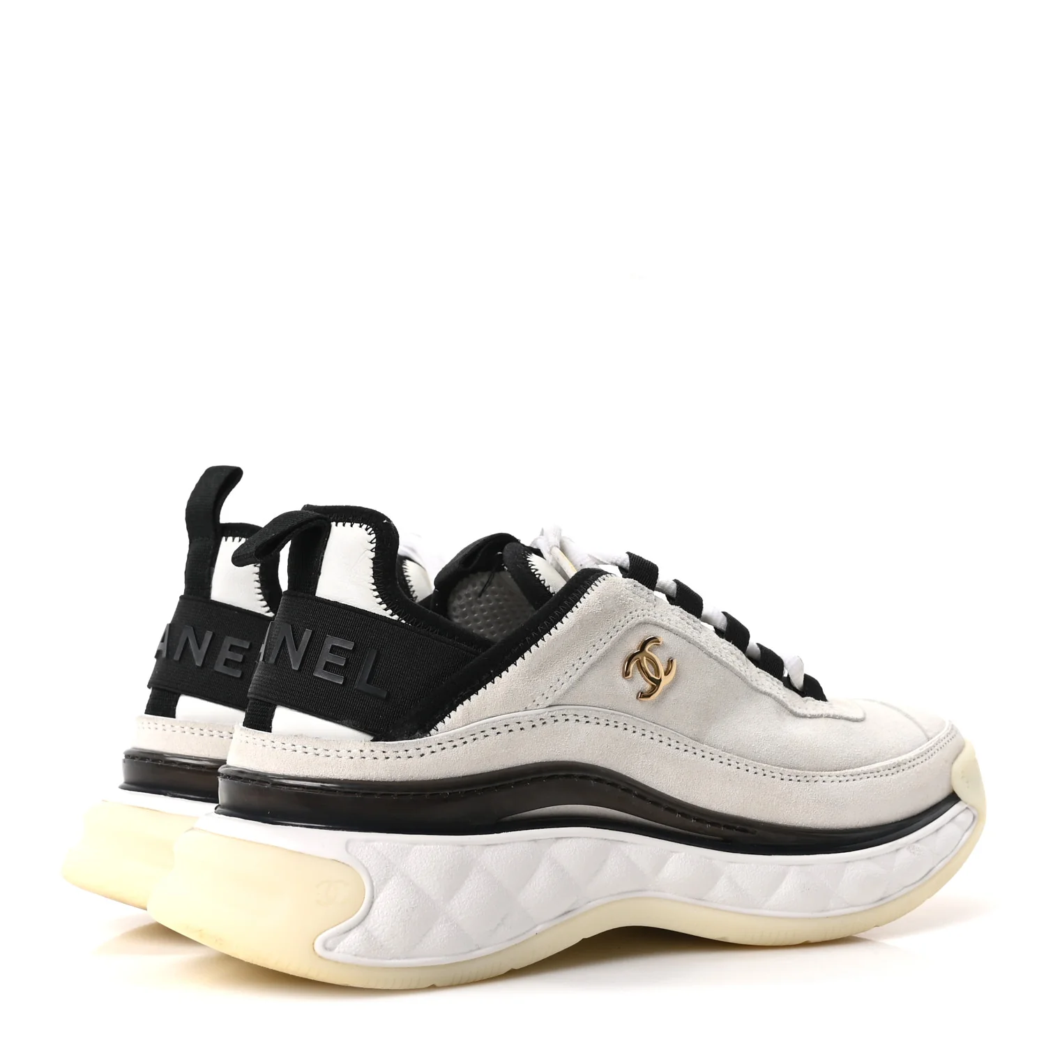 Suede Calfskin Nylon Grosgrain CC Sneakers 37 White - Image 5