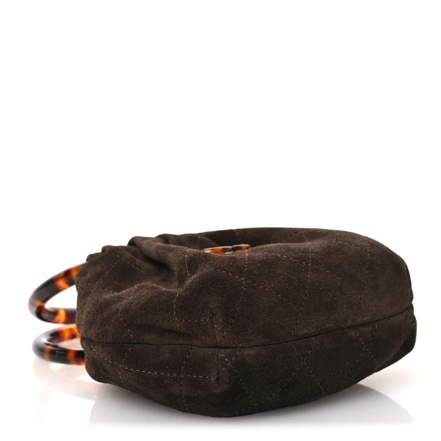 Suede Calfskin Plexiglass Tortoise Shell Quilted Mini Pouch Brown - Image 4