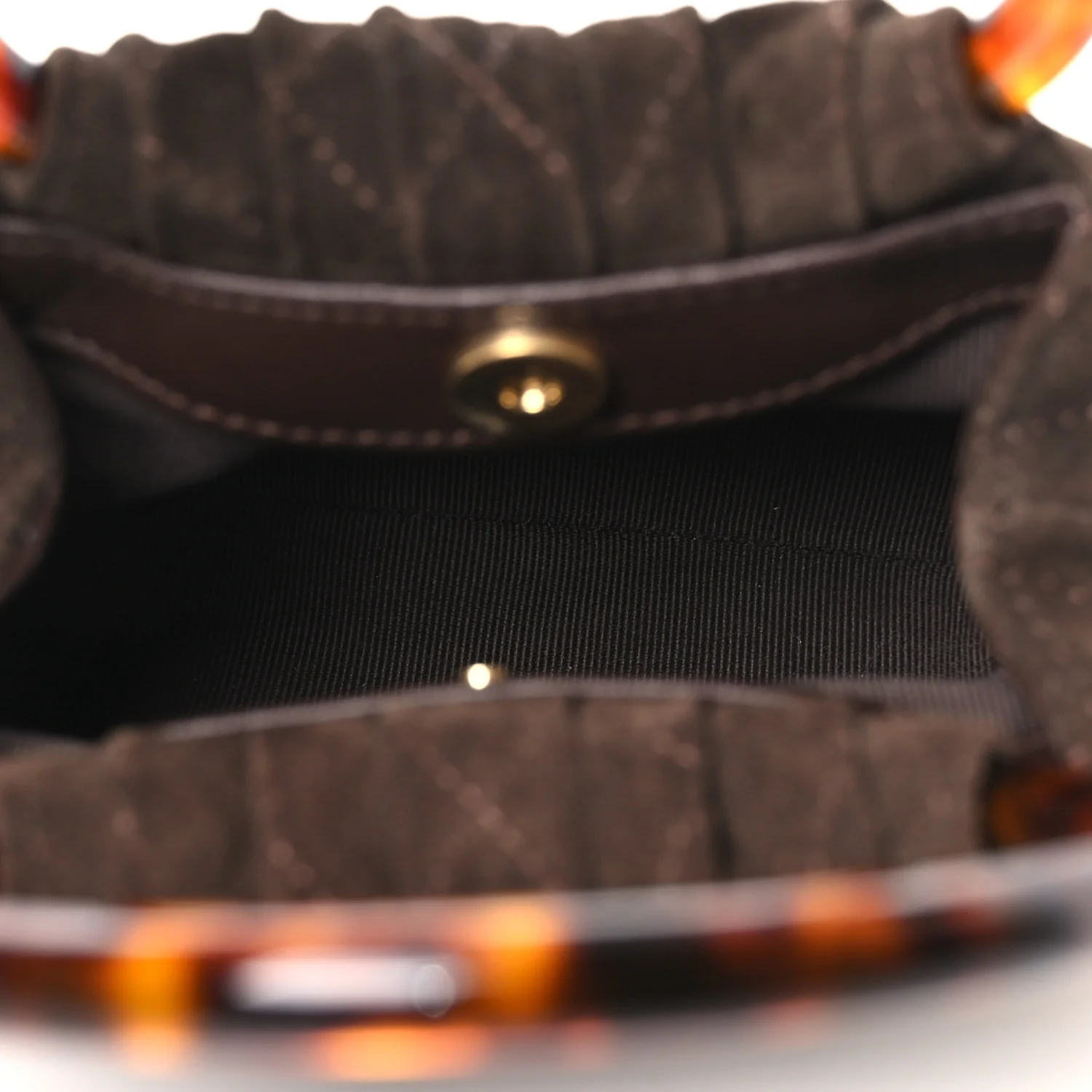 Suede Calfskin Plexiglass Tortoise Shell Quilted Mini Pouch Brown - Image 5