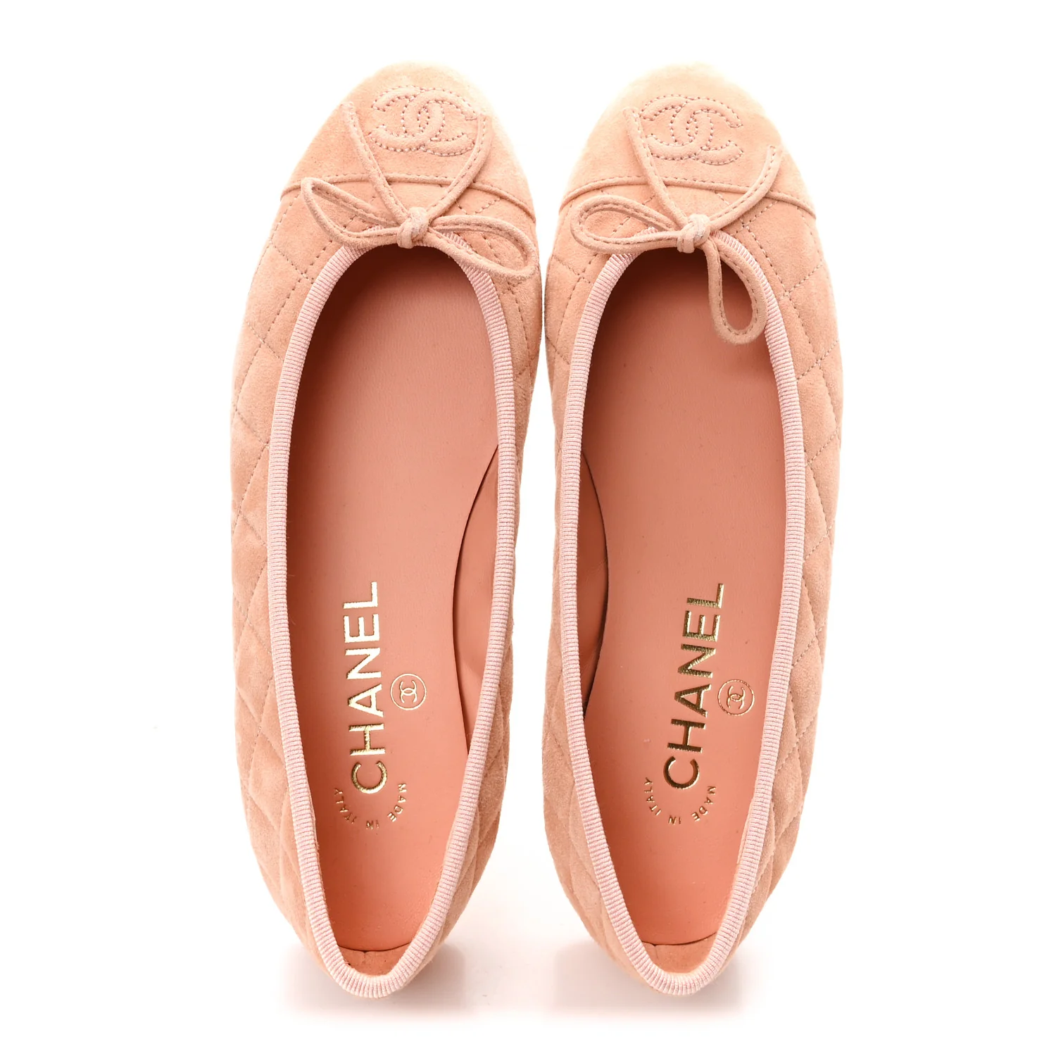 Suede Calfskin Quilted Cap Toe CC Ballerina Flats 36 Pink - Image 2