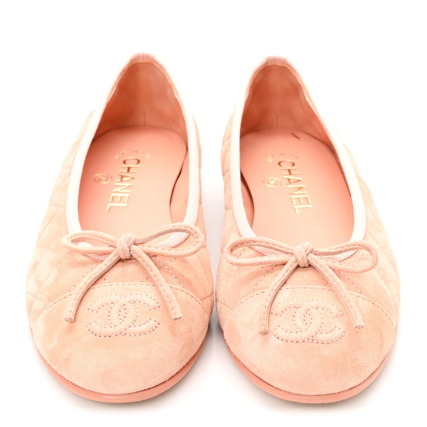 Suede Calfskin Quilted Cap Toe CC Ballerina Flats 36 Pink - Image 3