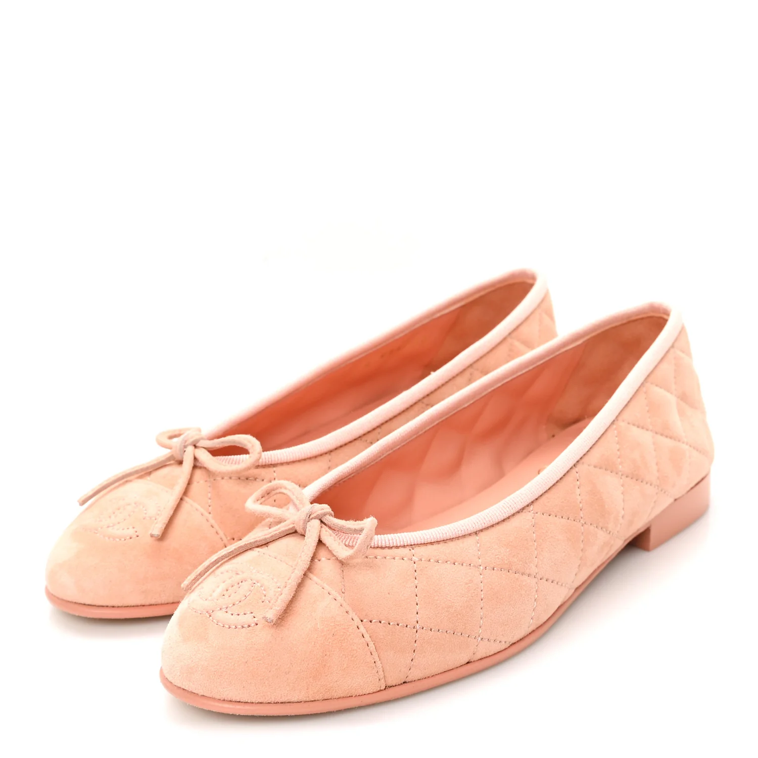 Suede Calfskin Quilted Cap Toe CC Ballerina Flats 36 Pink - Image 4