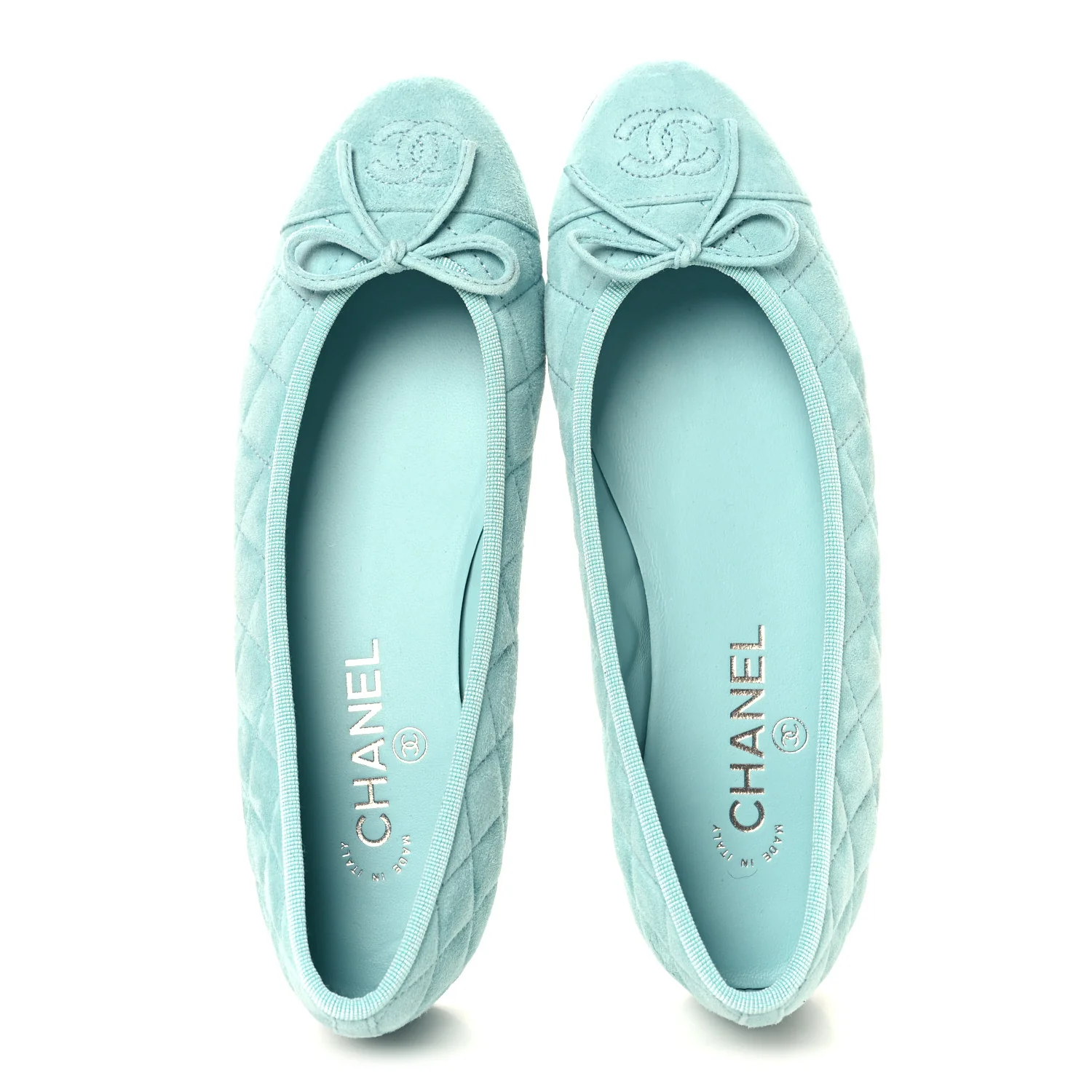 Suede Calfskin Quilted Cap Toe CC Ballerina Flats 38.5 Light Blue - Image 2