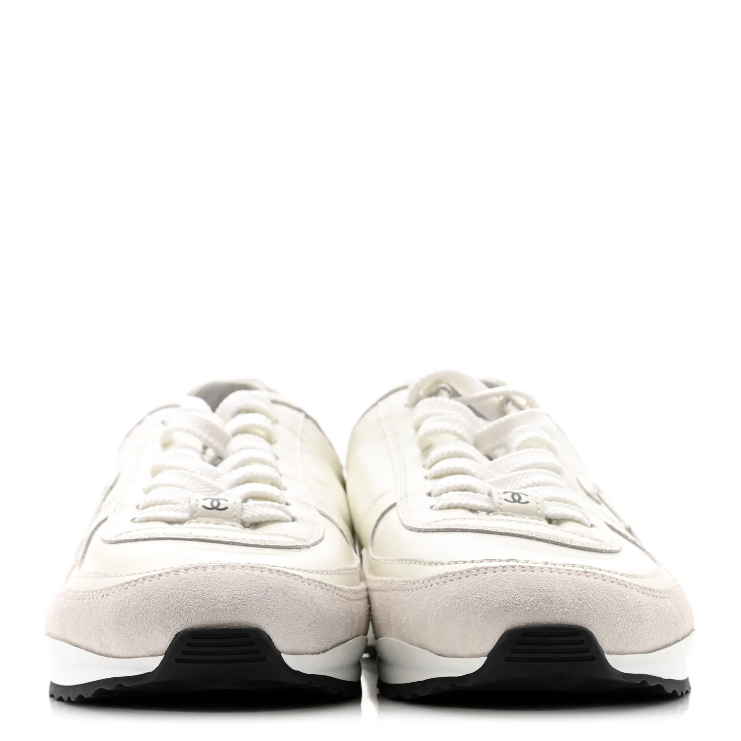 Suede Calfskin Quilted CC Sneakers 38.5 White Black - Image 3