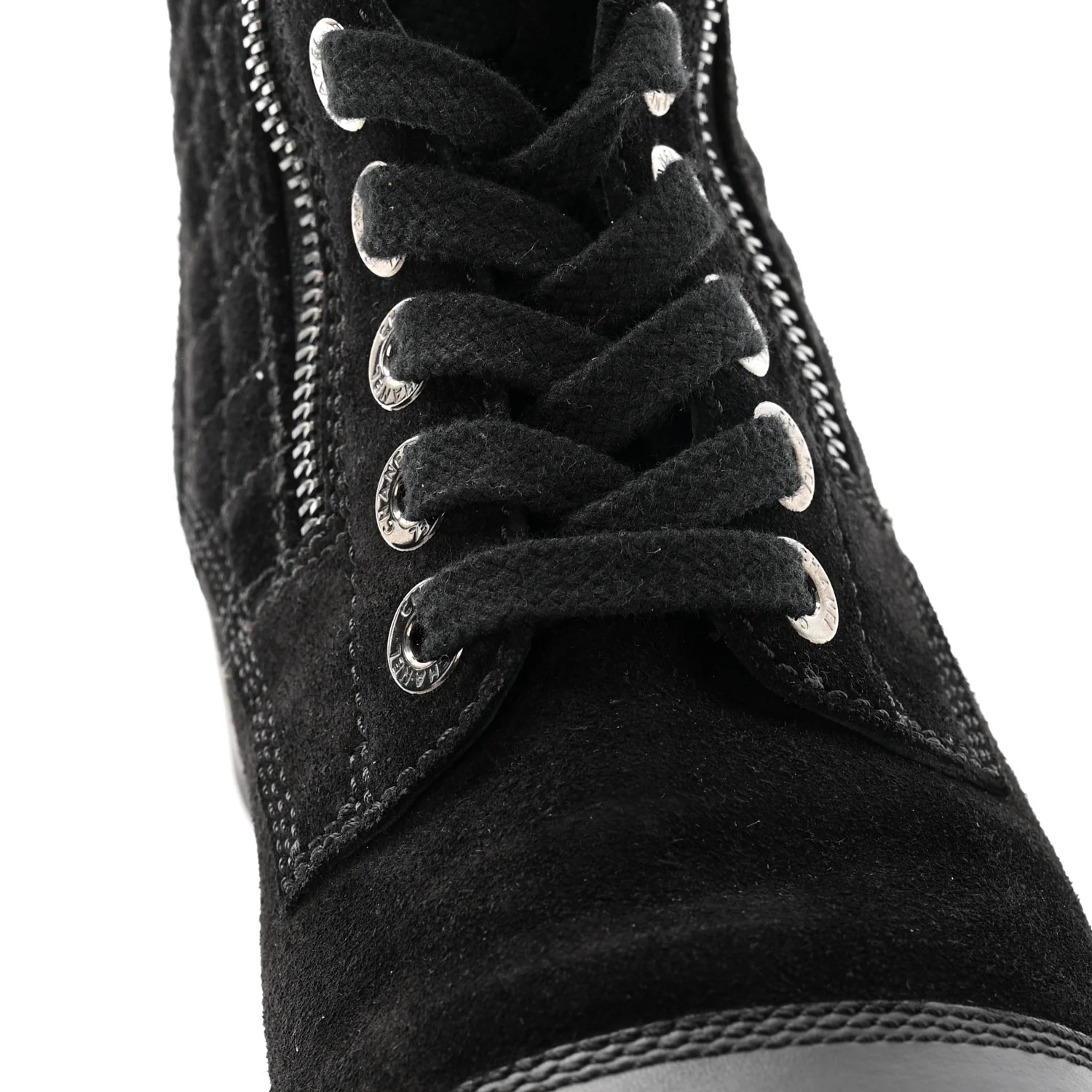 Suede Calfskin Quilted Lace Up Boots 38 Black - Image 19