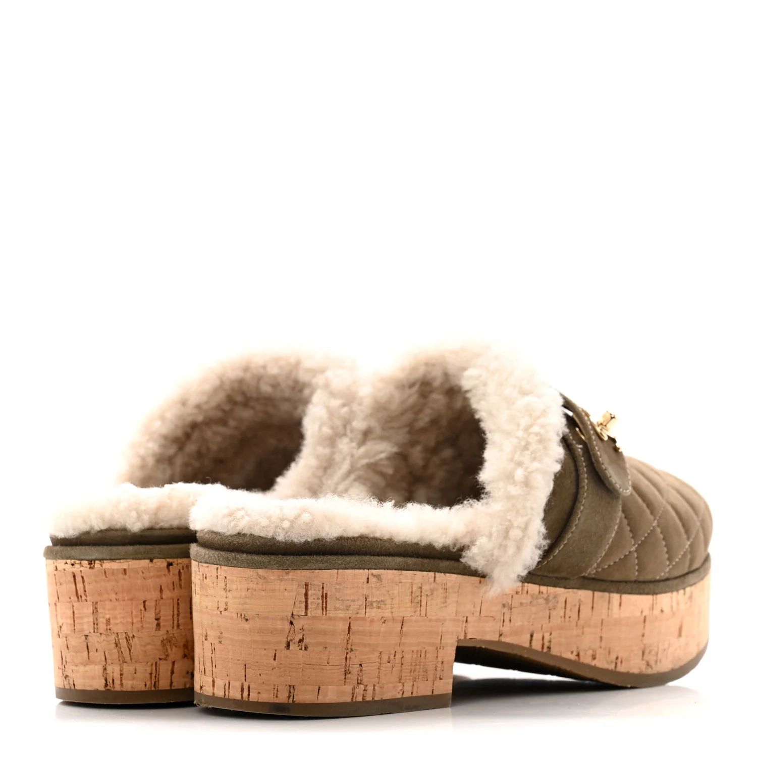 Suede Calfskin Shearling Turn Lock Clogs 38 Green - Image 5