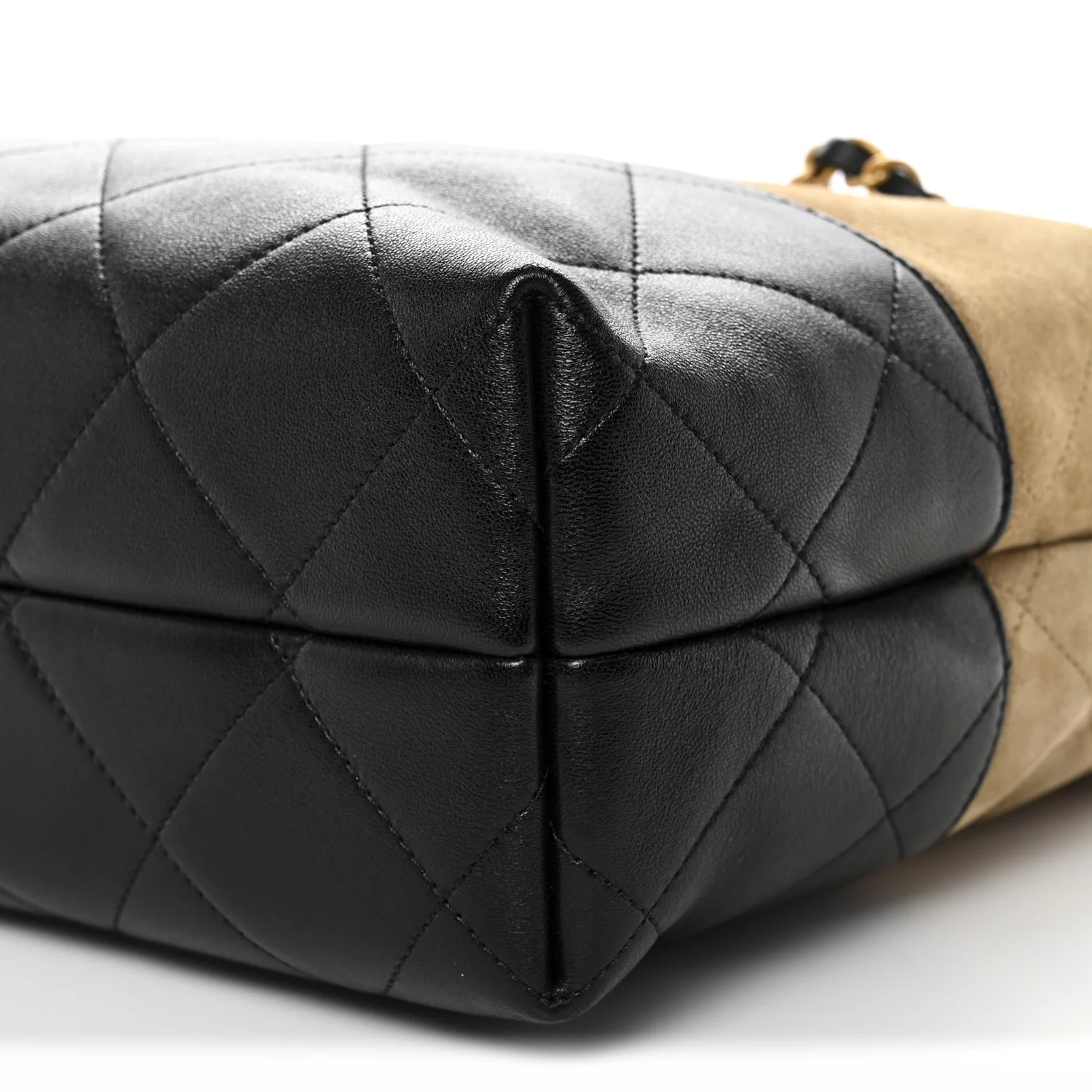 Suede Calfskin Shiny Lambskin Quilted Coco Base Shopping Bag Beige Black - Image 10