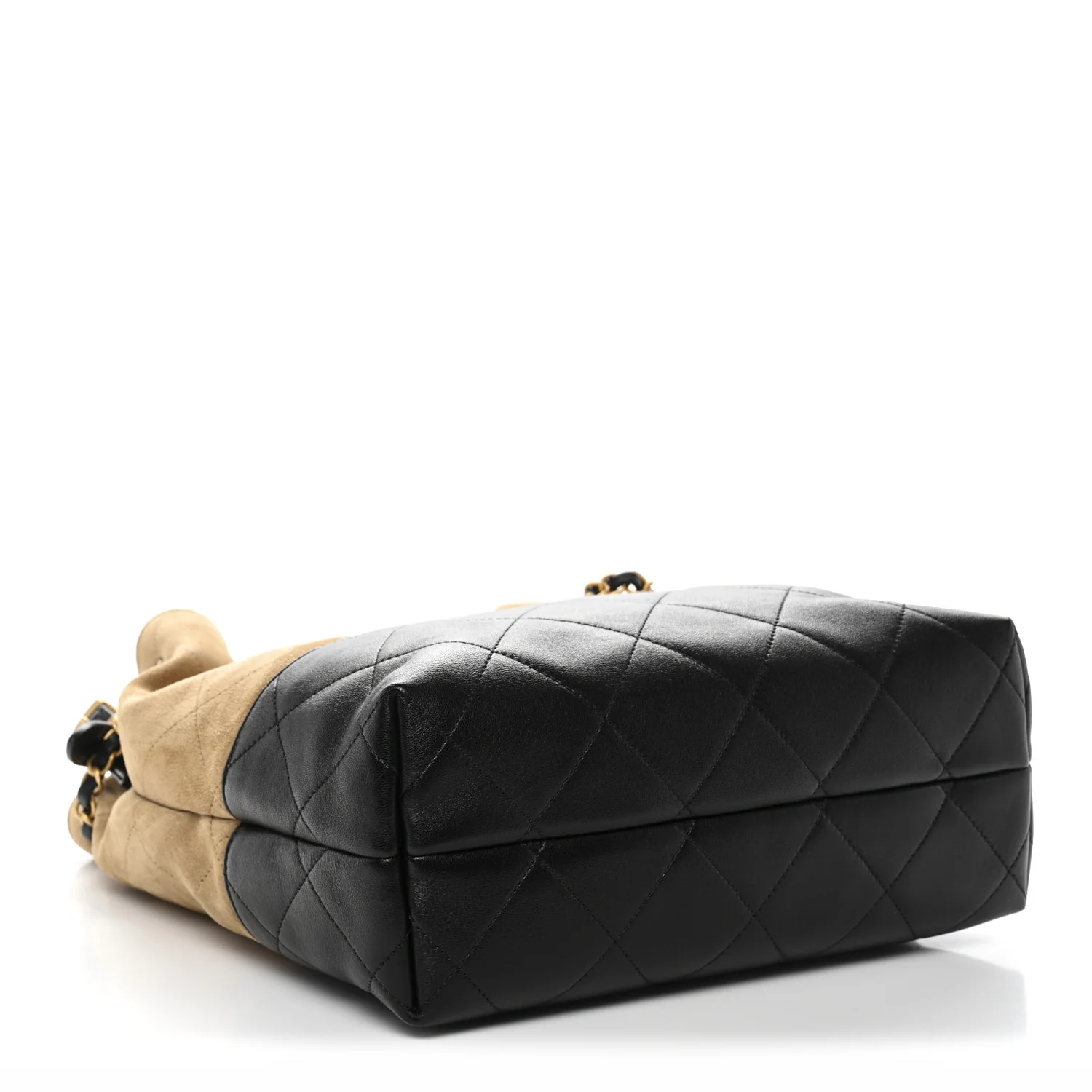 Suede Calfskin Shiny Lambskin Quilted Coco Base Shopping Bag Beige Black - Image 4