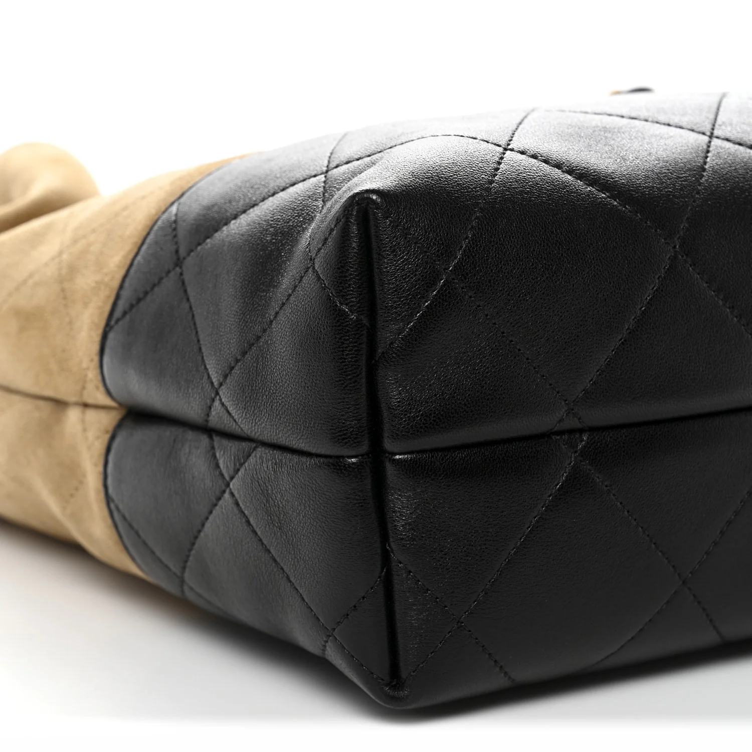 Suede Calfskin Shiny Lambskin Quilted Coco Base Shopping Bag Beige Black - Image 9