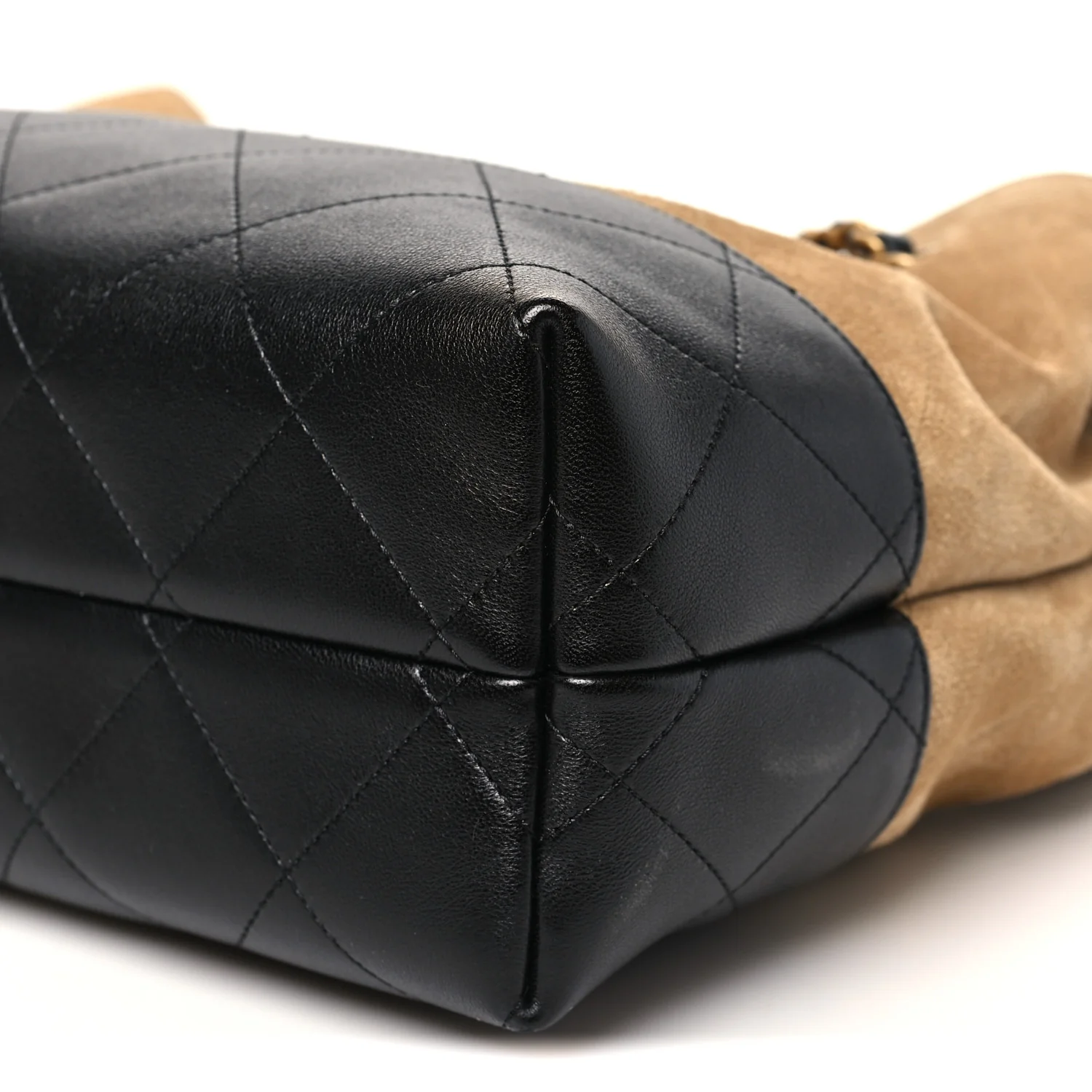 Suede Calfskin Shiny Lambskin Quilted Small Coco Base Shopping Bag Beige Black - Image 10