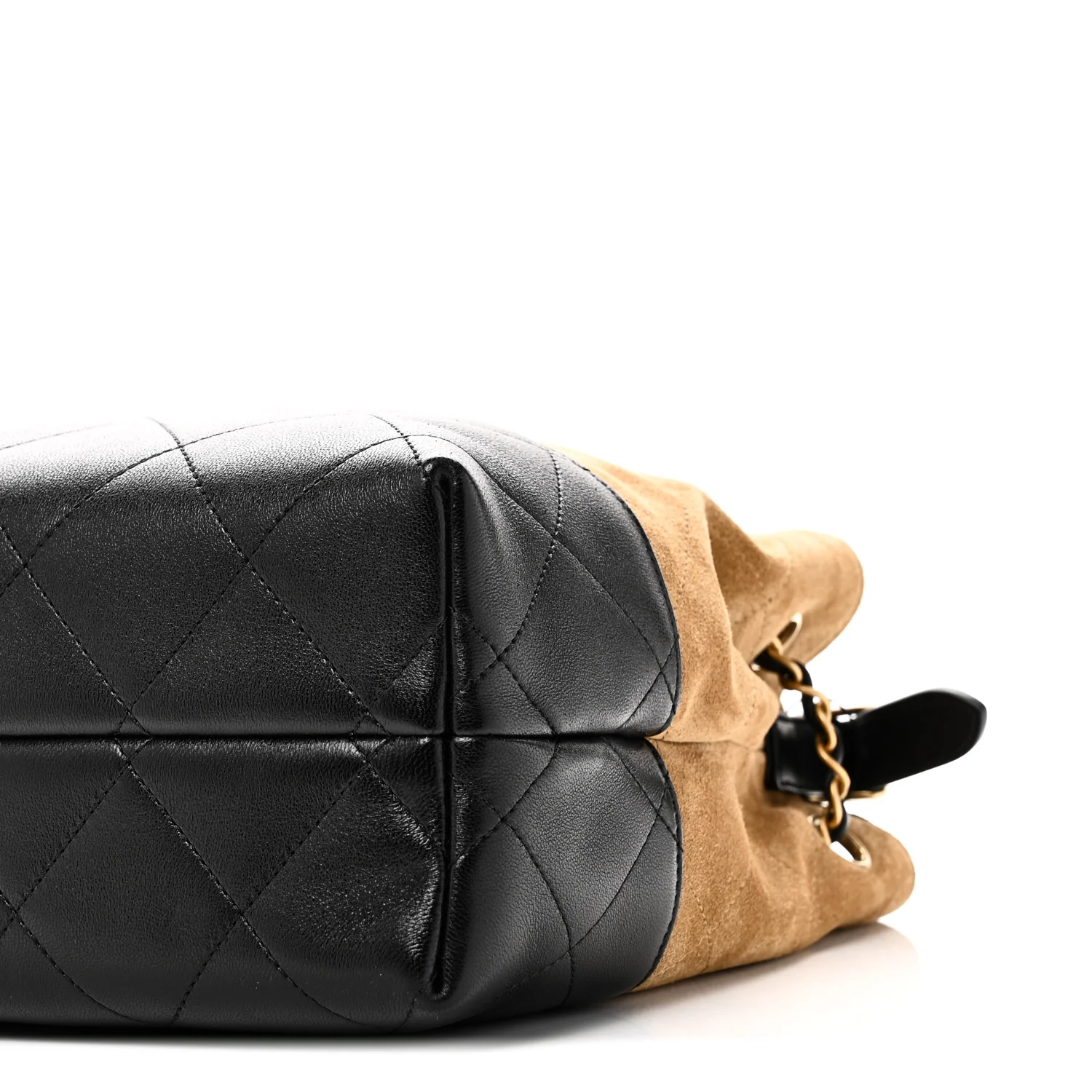 Suede Calfskin Shiny Lambskin Quilted Small Coco Base Shopping Bag Beige Black - Image 10