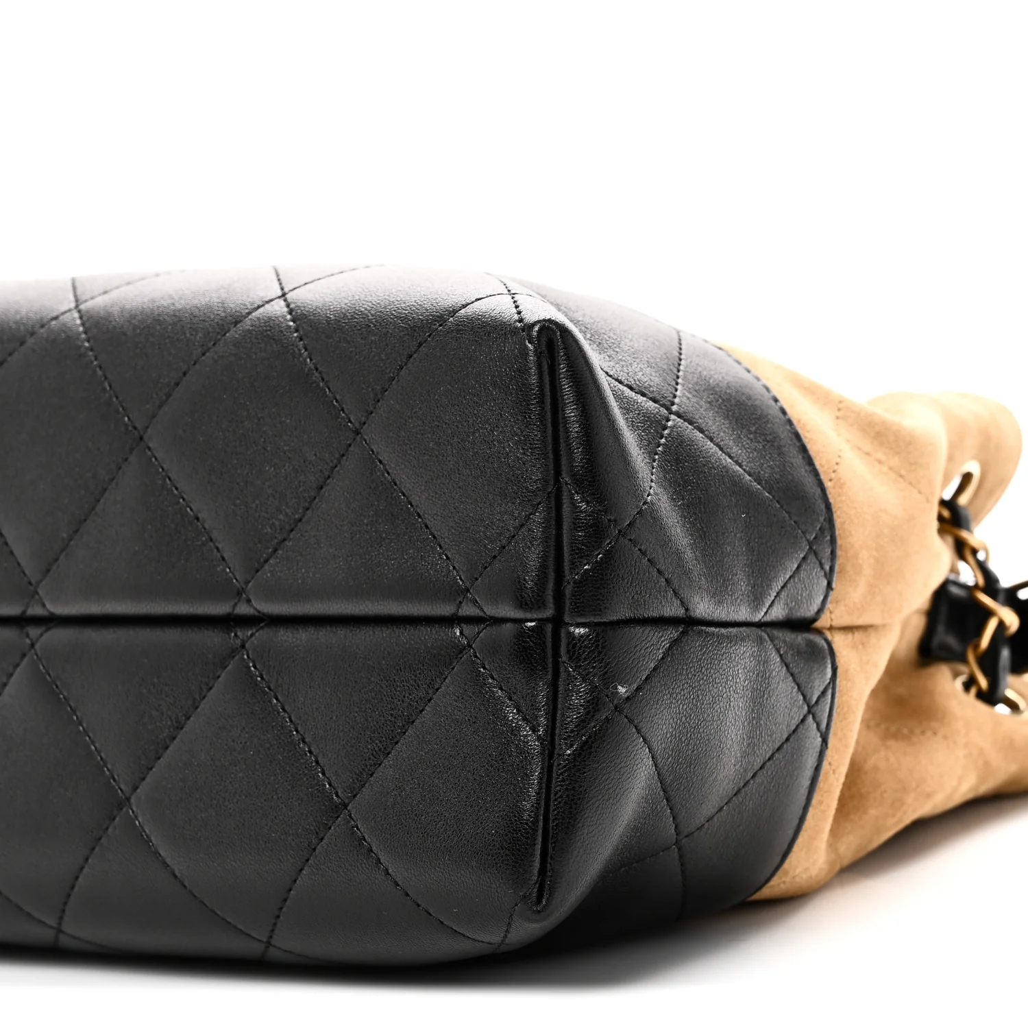 Suede Calfskin Shiny Lambskin Quilted Small Coco Base Shopping Bag Beige Black - Image 10