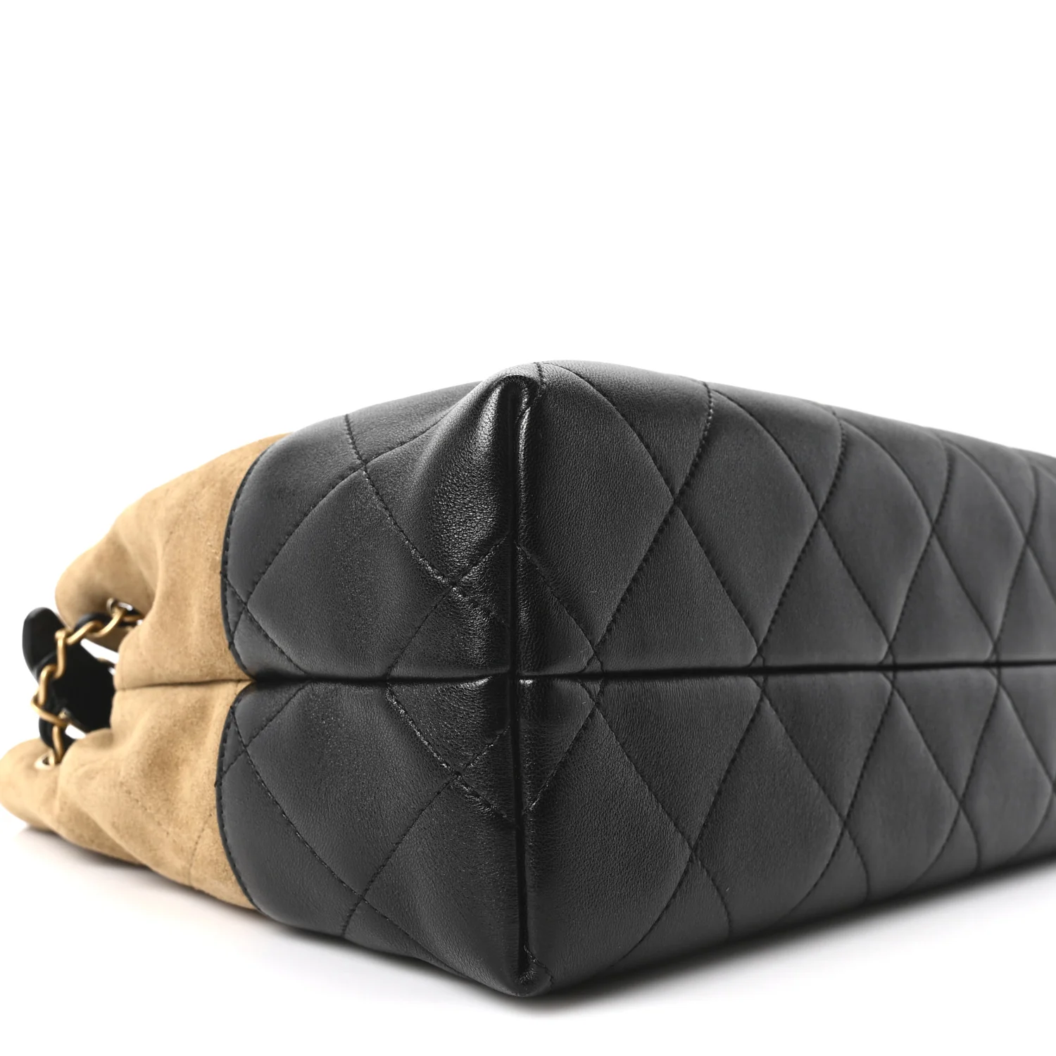 Suede Calfskin Shiny Lambskin Quilted Small Coco Base Shopping Bag Beige Black - Image 9