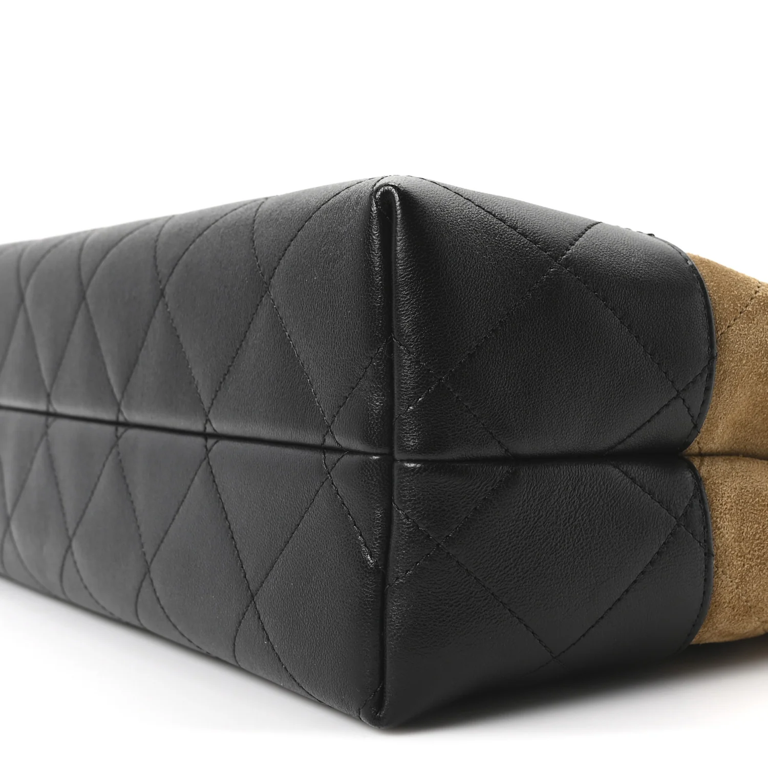 Suede Calfskin Shiny Lambskin Quilted Small Coco Base Shopping Bag Beige Black - Image 10