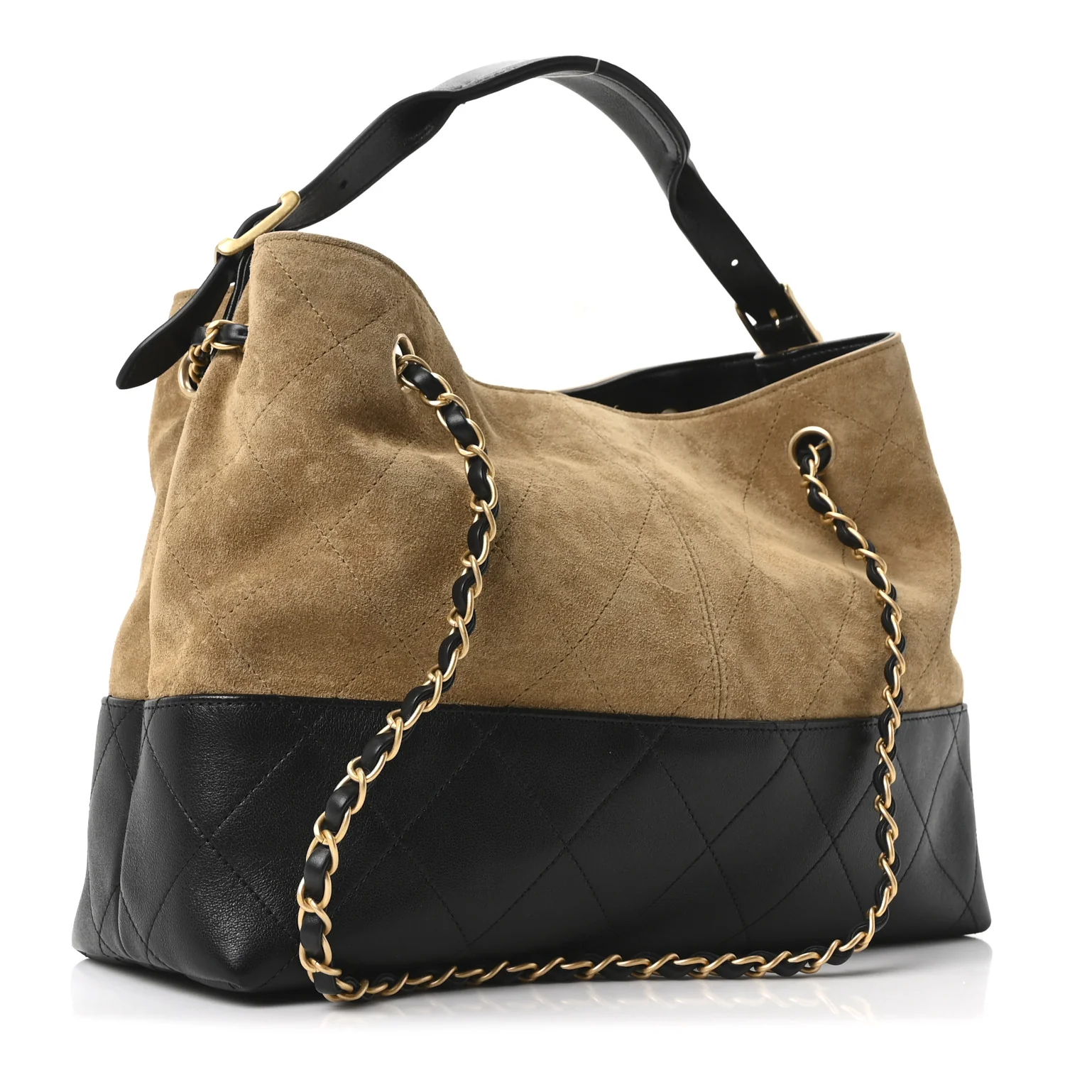 Suede Calfskin Shiny Lambskin Quilted Small Coco Base Shopping Bag Beige Black - Image 3