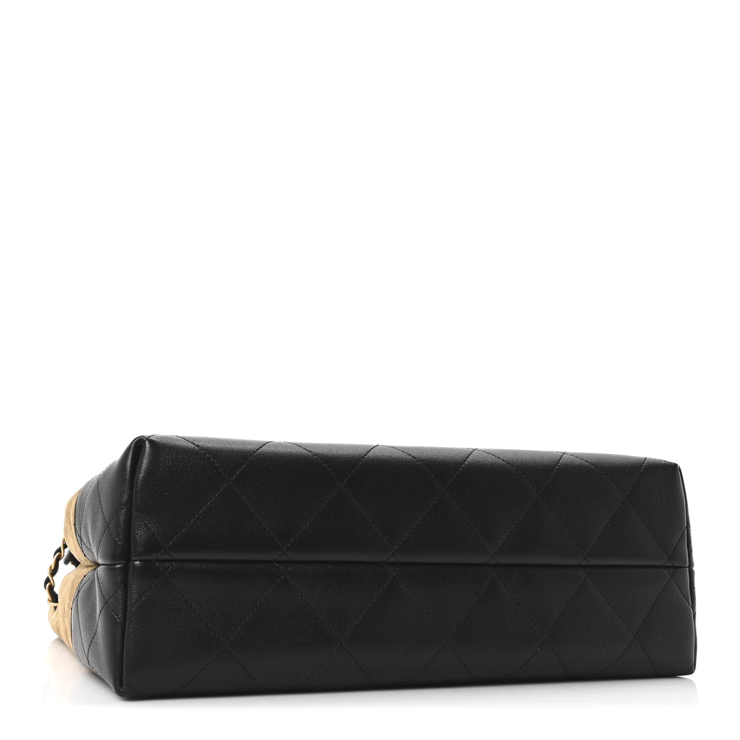 Suede Calfskin Shiny Lambskin Quilted Small Coco Base Shopping Bag Beige Black - Image 4