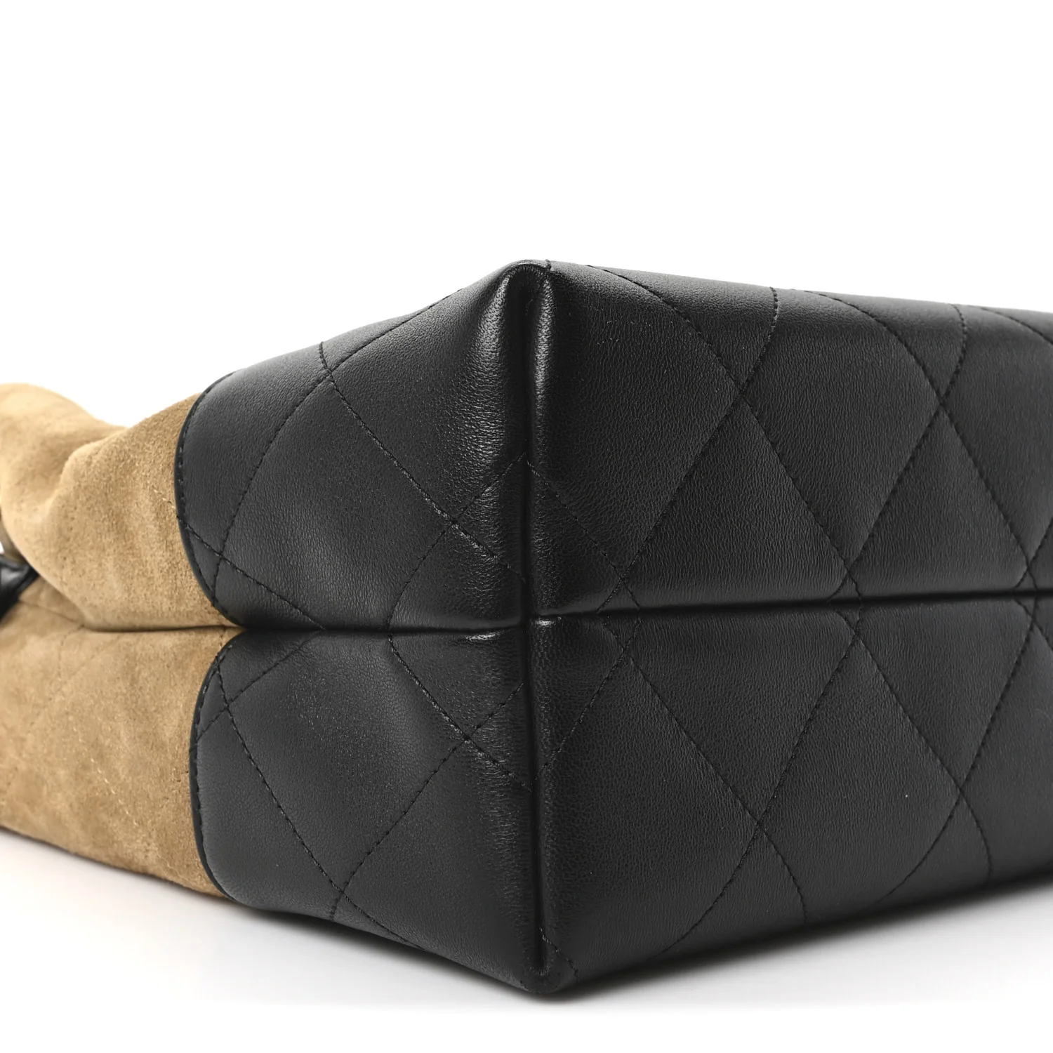 Suede Calfskin Shiny Lambskin Quilted Small Coco Base Shopping Bag Beige Black - Image 9