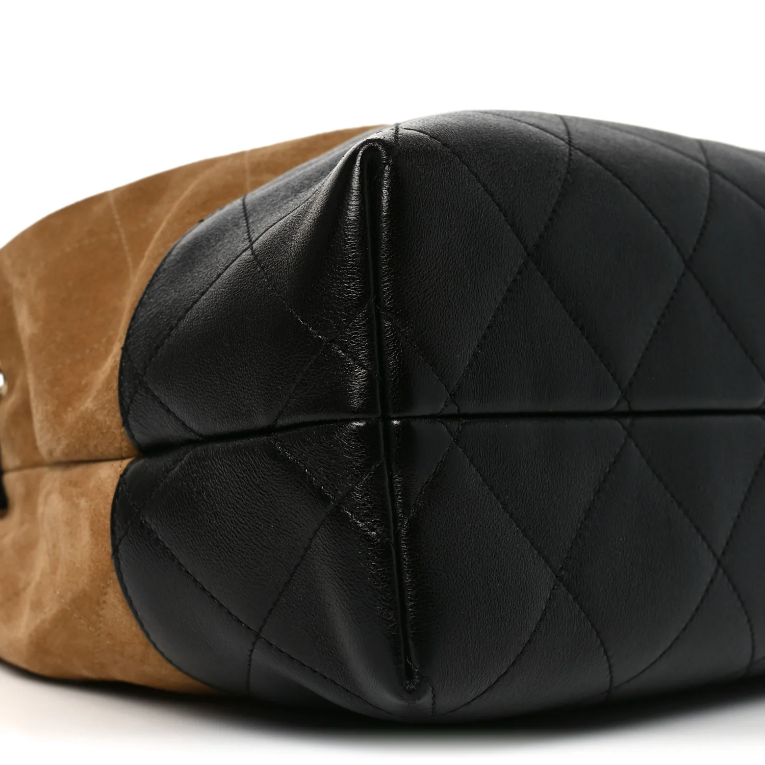 Suede Calfskin Shiny Lambskin Quilted Small Coco Base Shopping Bag Beige Black - Image 9