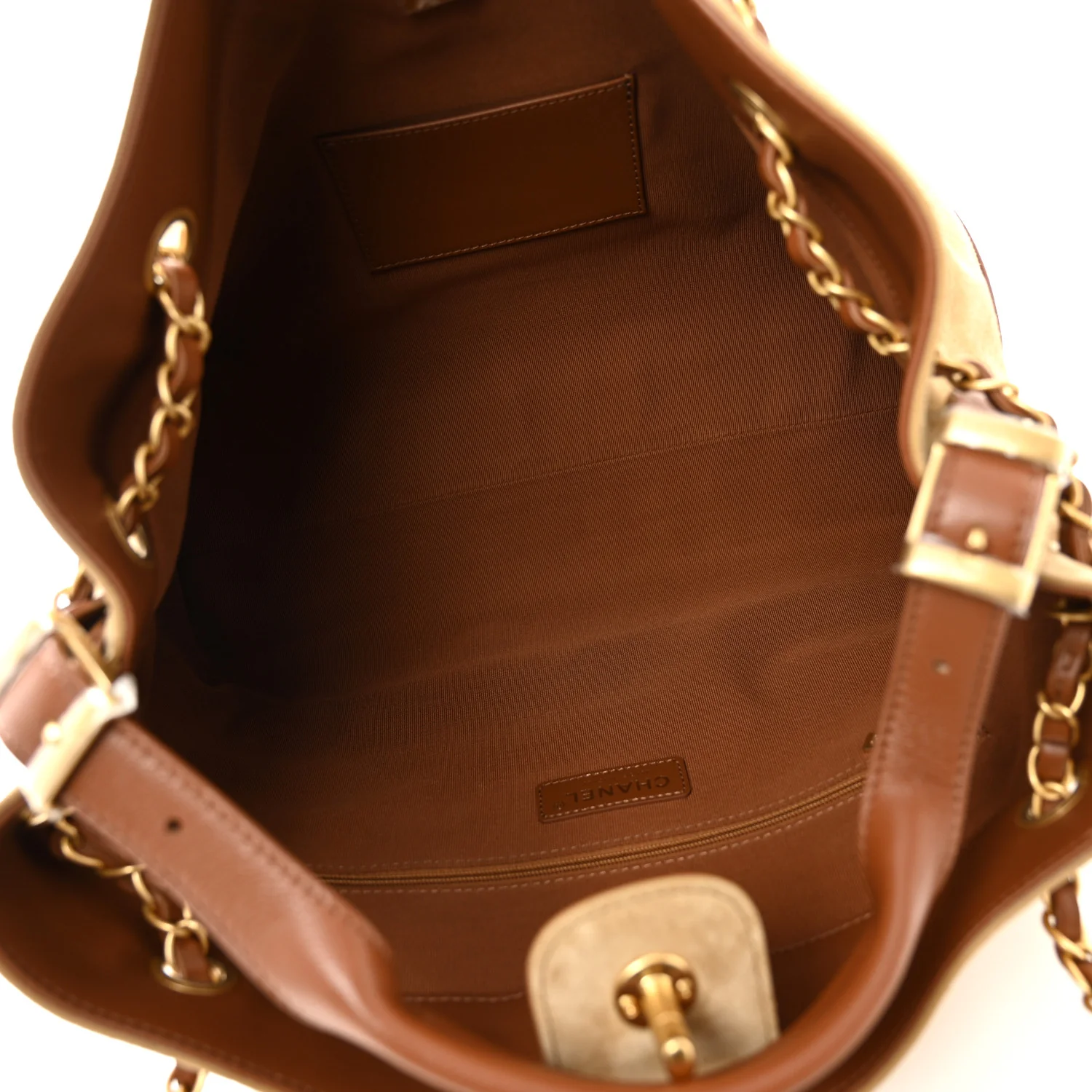 Suede Calfskin Shiny Lambskin Quilted Small Coco Base Shopping Bag Beige Brown - Image 5