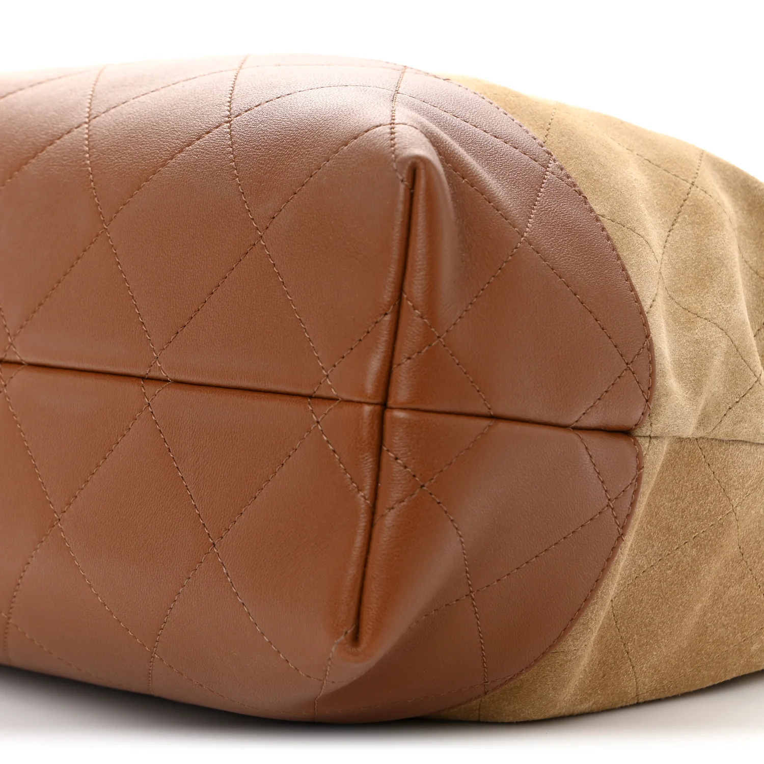Suede Calfskin Shiny Lambskin Quilted Small Coco Base Shopping Bag Beige Camel - Image 10