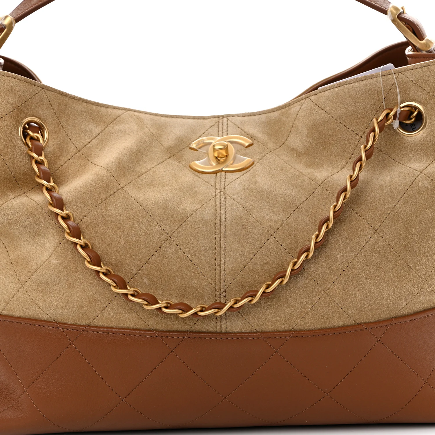 Suede Calfskin Shiny Lambskin Quilted Small Coco Base Shopping Bag Beige Camel - Image 8