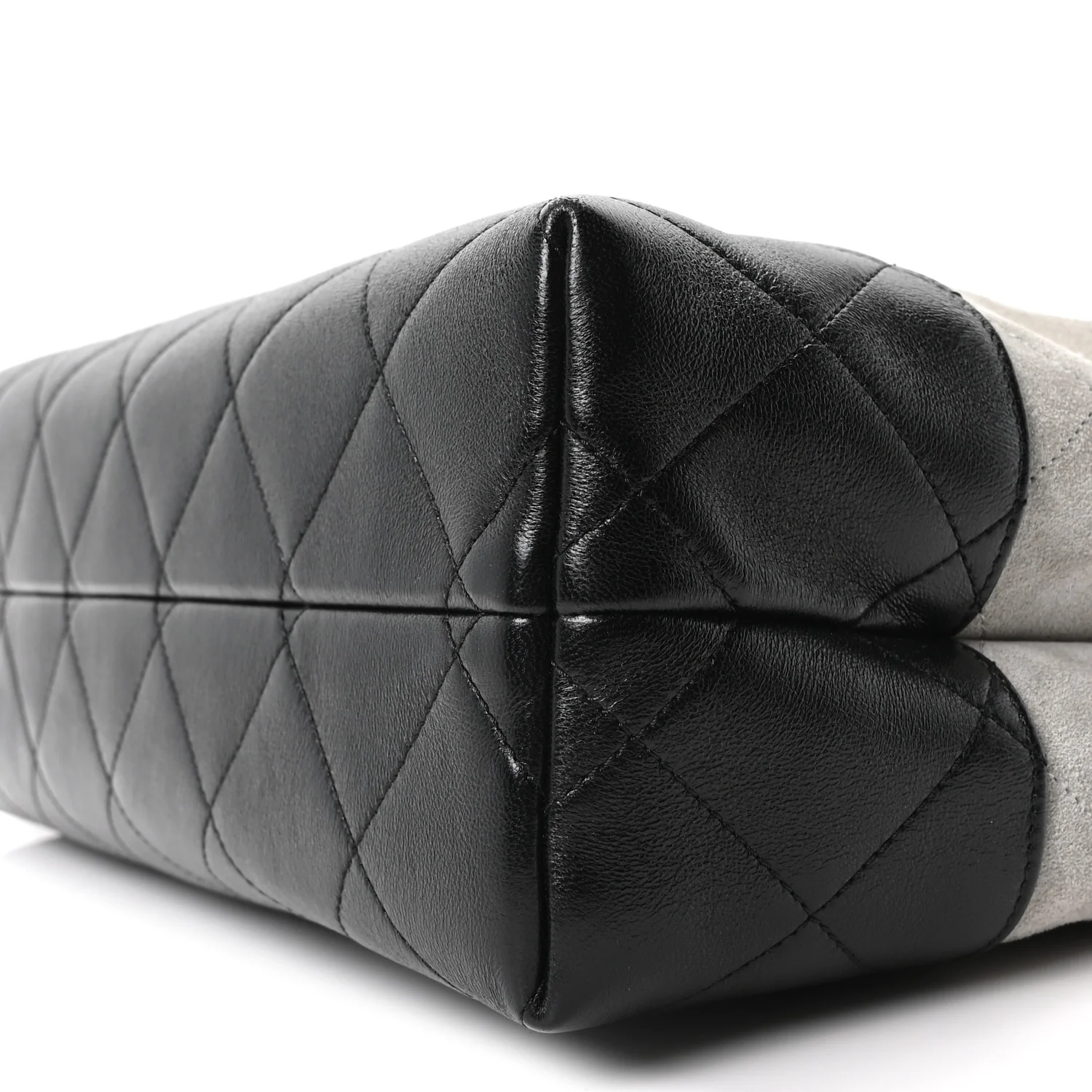 Suede Calfskin Shiny Lambskin Quilted Small Coco Base Shopping Bag Grey Black - Image 19