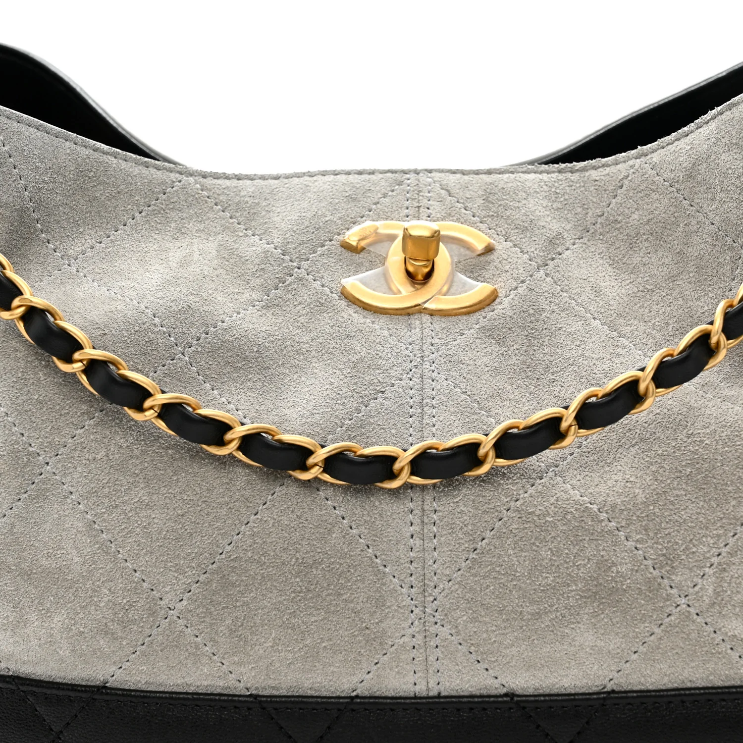 Suede Calfskin Shiny Lambskin Quilted Small Coco Base Shopping Bag Grey Black - Image 8