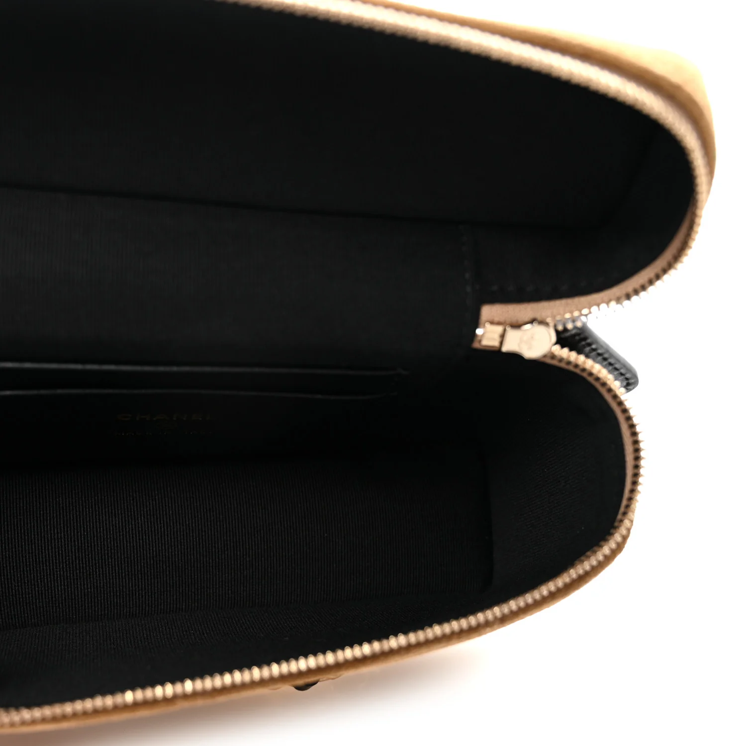 Suede Calfskin Shiny Lambskin Quilted Top Handle Slim Vanity Case With Chain Beige Black - Image 5