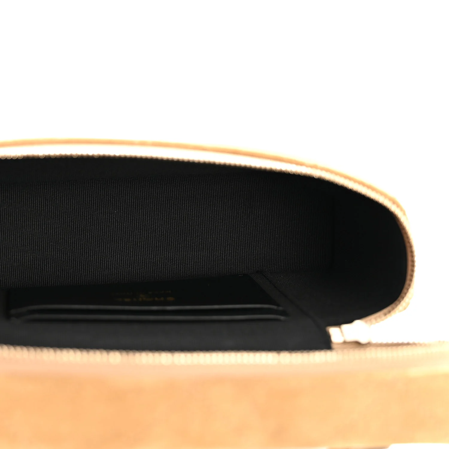 Suede Calfskin Shiny Lambskin Quilted Top Handle Slim Vanity Case With Chain Beige Black - Image 5
