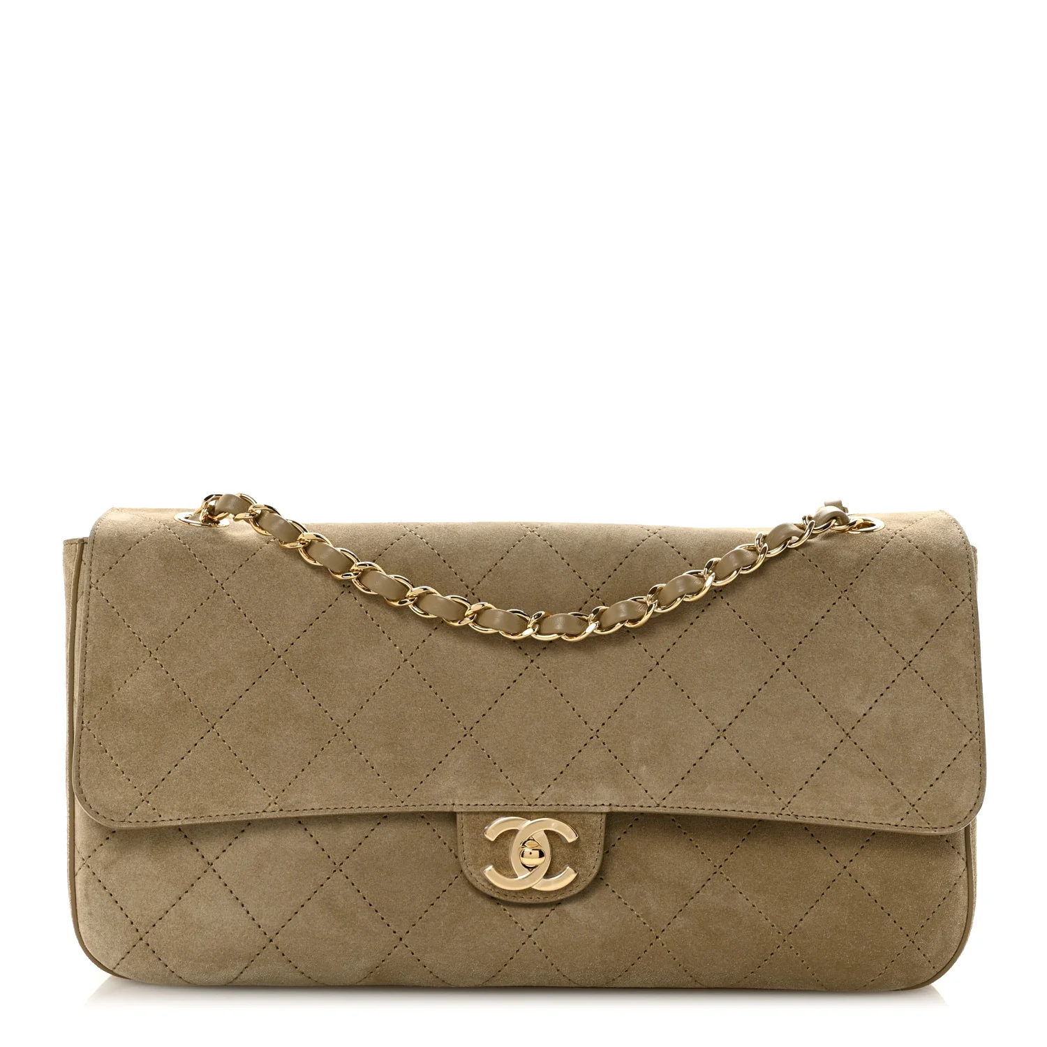 Suede Calfskin Small Souplissimo Maxi Flap Dark Beige