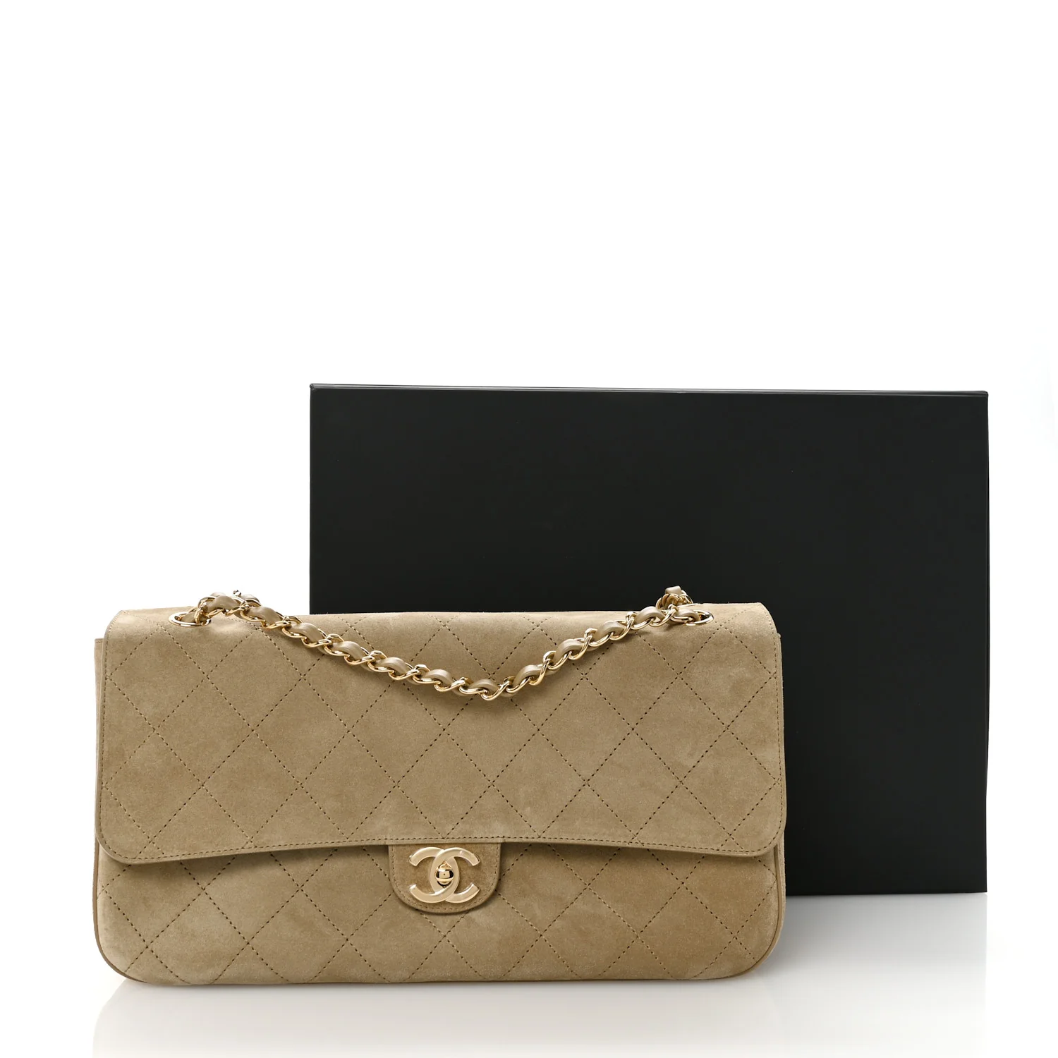 Suede Calfskin Small Souplissimo Maxi Flap Dark Beige - Image 10