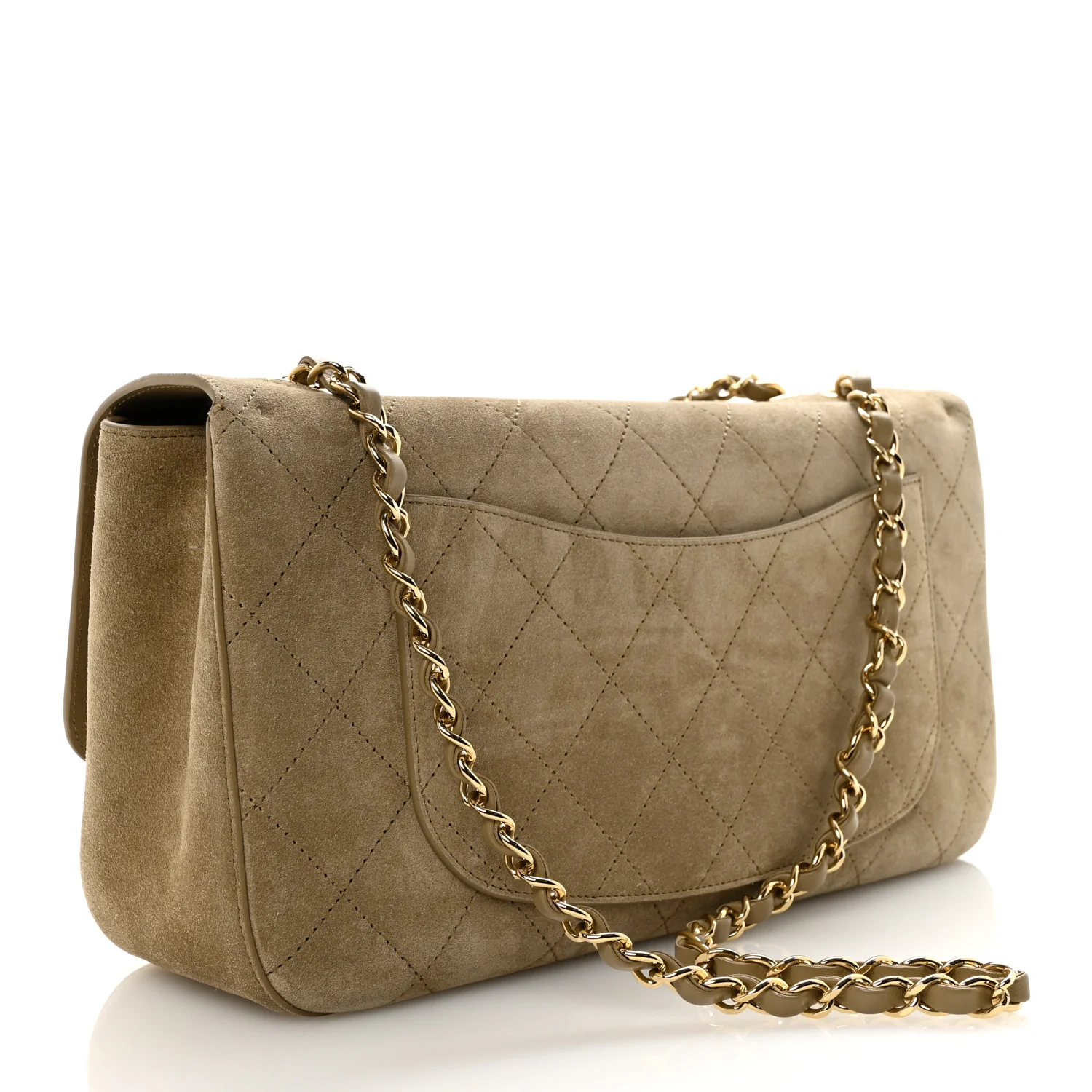 Suede Calfskin Small Souplissimo Maxi Flap Dark Beige - Image 2