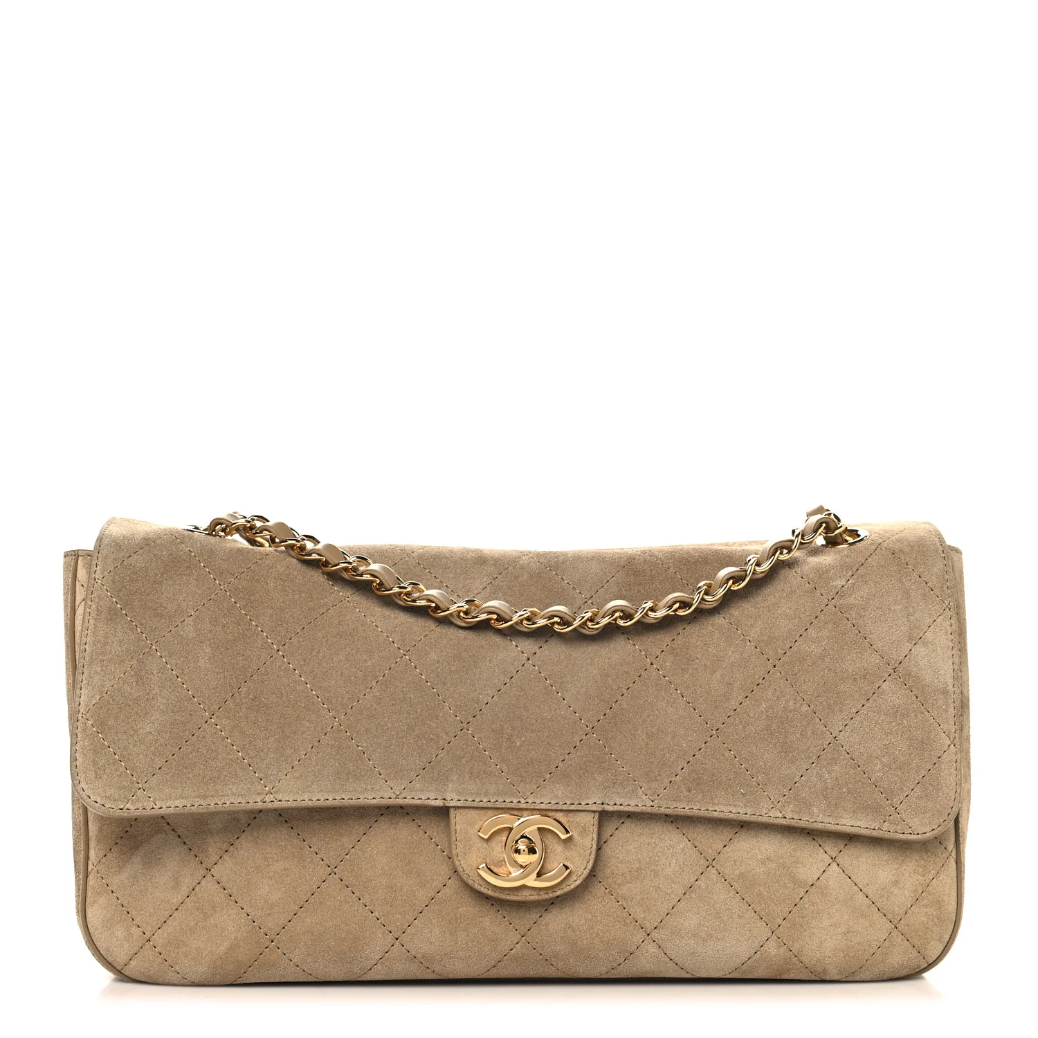 Suede Calfskin Small Souplissimo Maxi Flap Dark Beige